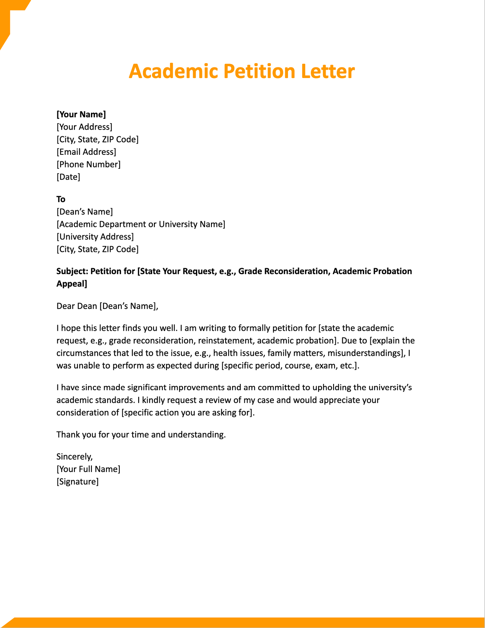 Academic Petition Letter