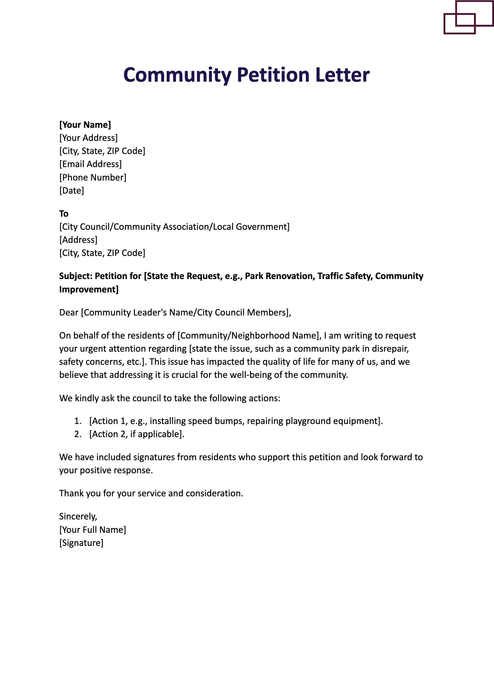 Community Petition Letter