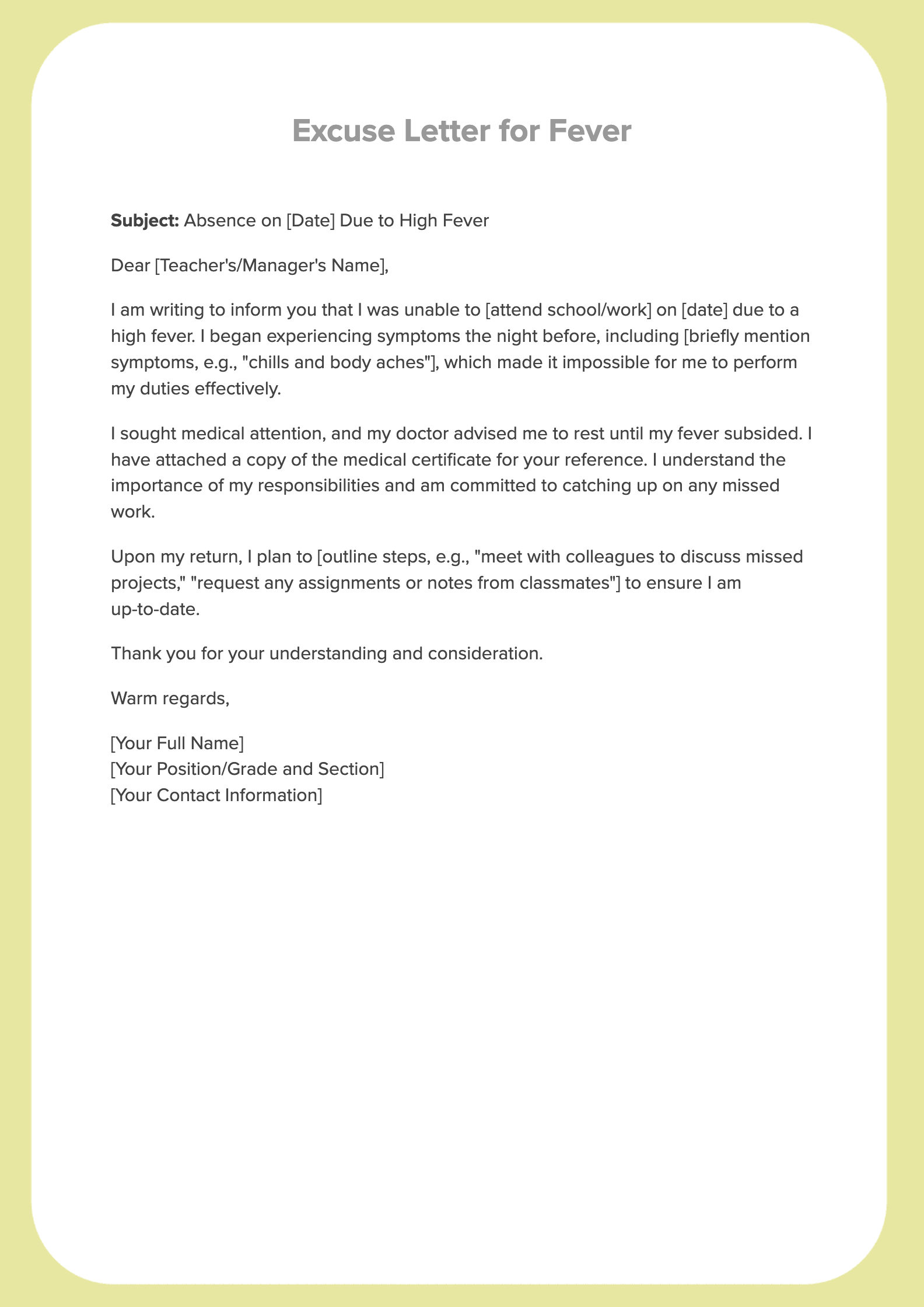 Excuse Letter for Fever Excuse Letter for Fever