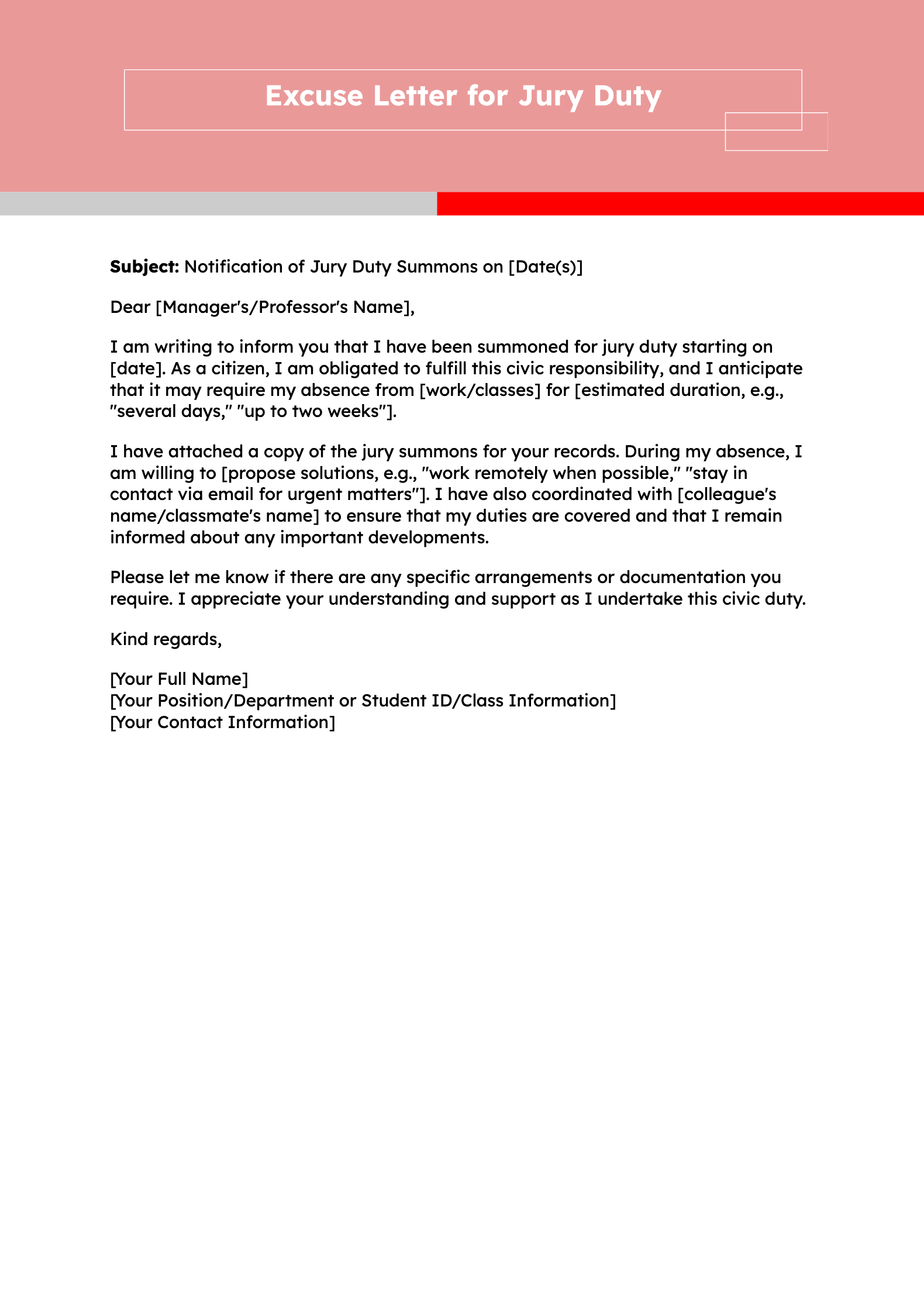 Excuse Letter for Jury Duty Excuse Letter for Jury Duty