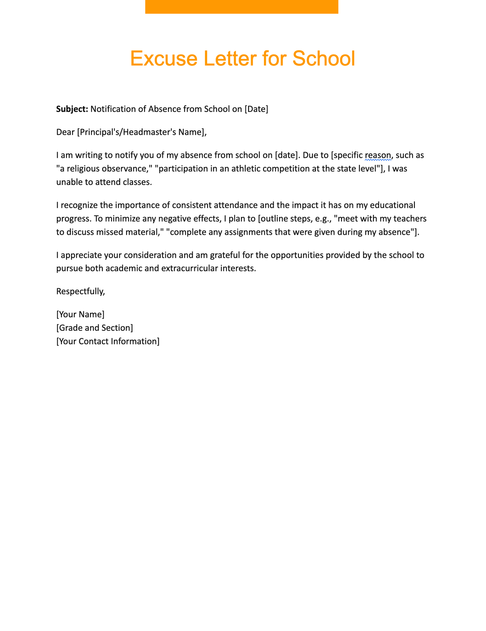Excuse Letter for School Excuse Letter for School
