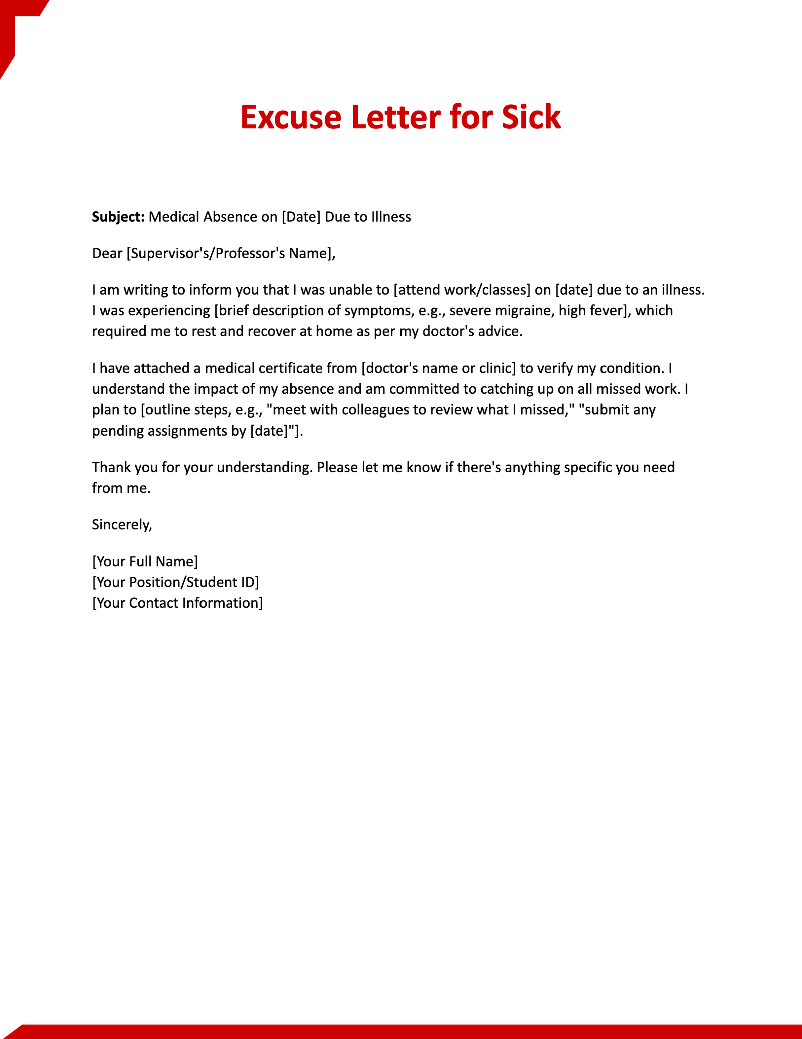 Excuse Letter for Sick Excuse Letter for Sick