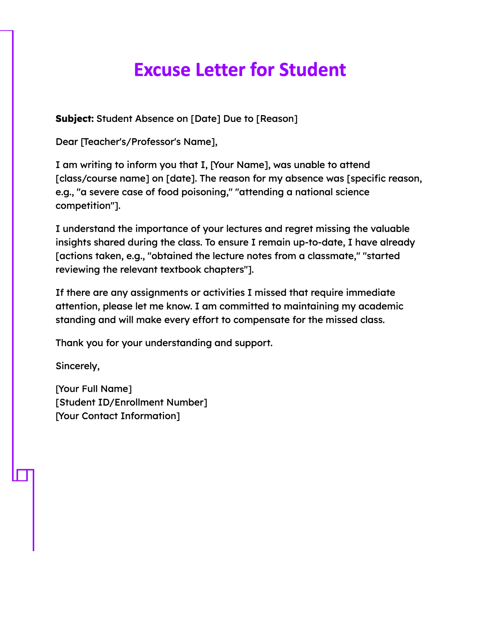 Excuse Letter for Student Excuse Letter for Student
