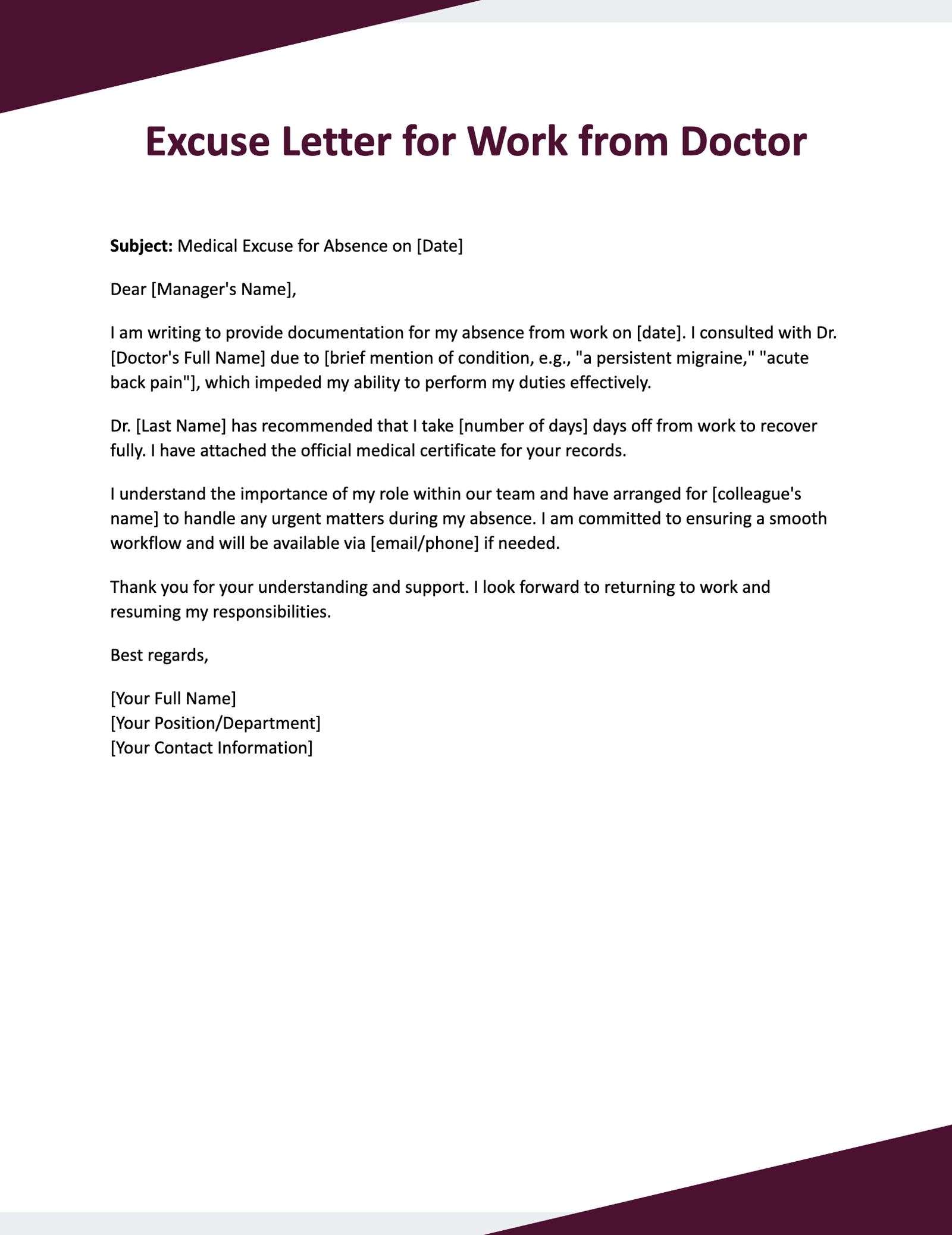Excuse Letter for Work from Doctor Excuse Letter for Work from Doctor