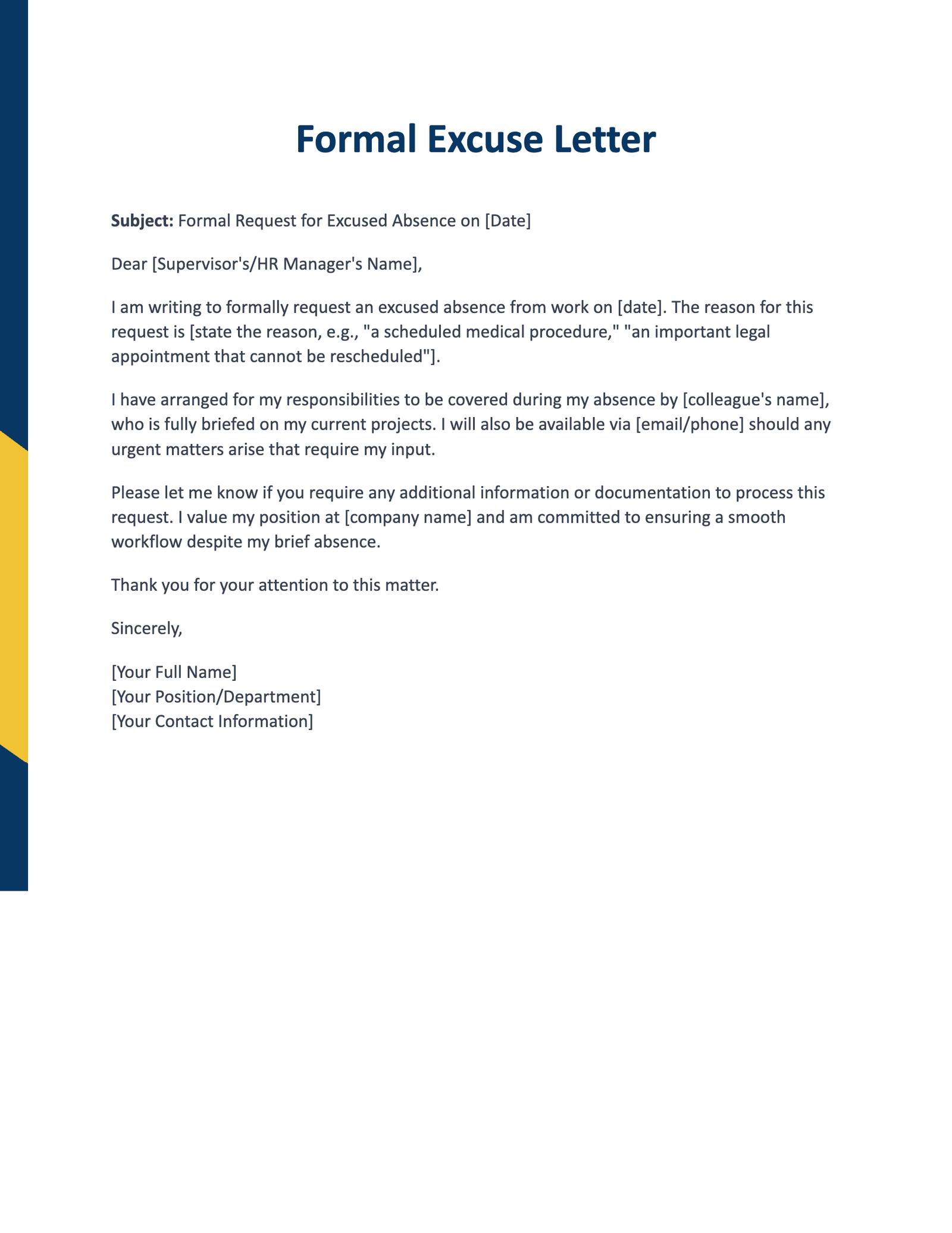 Formal Excuse Letter Formal Excuse Letter