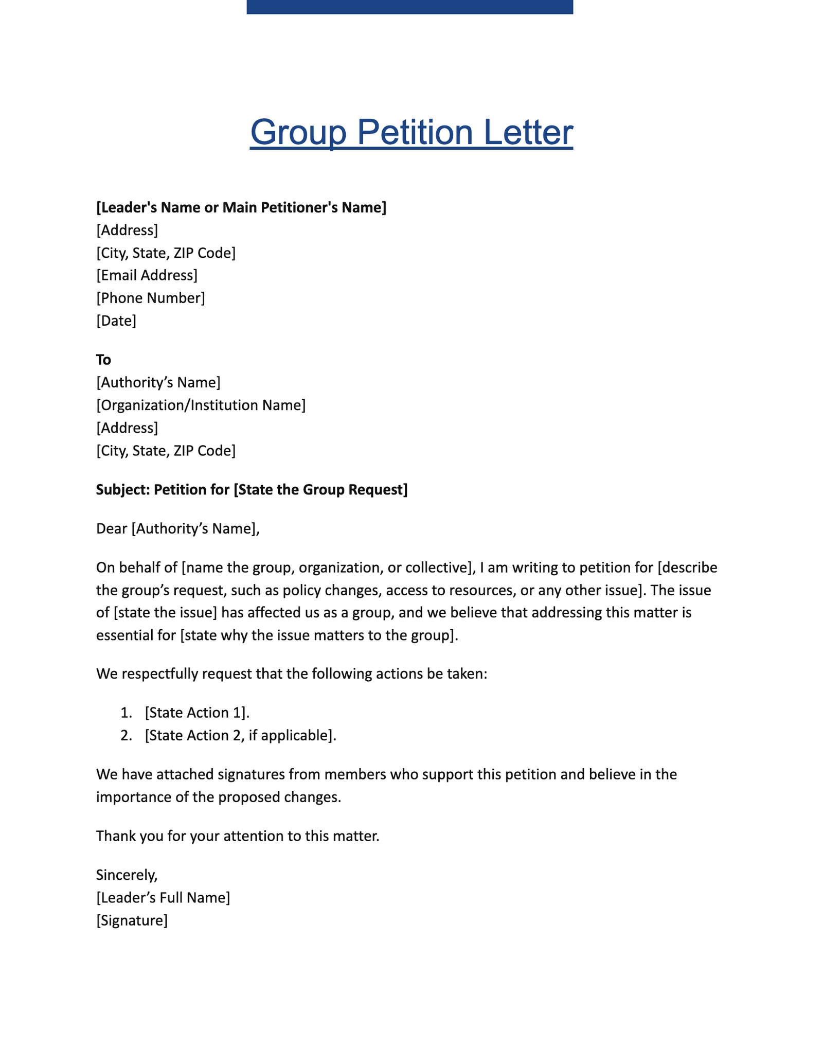 Group Petition Letter