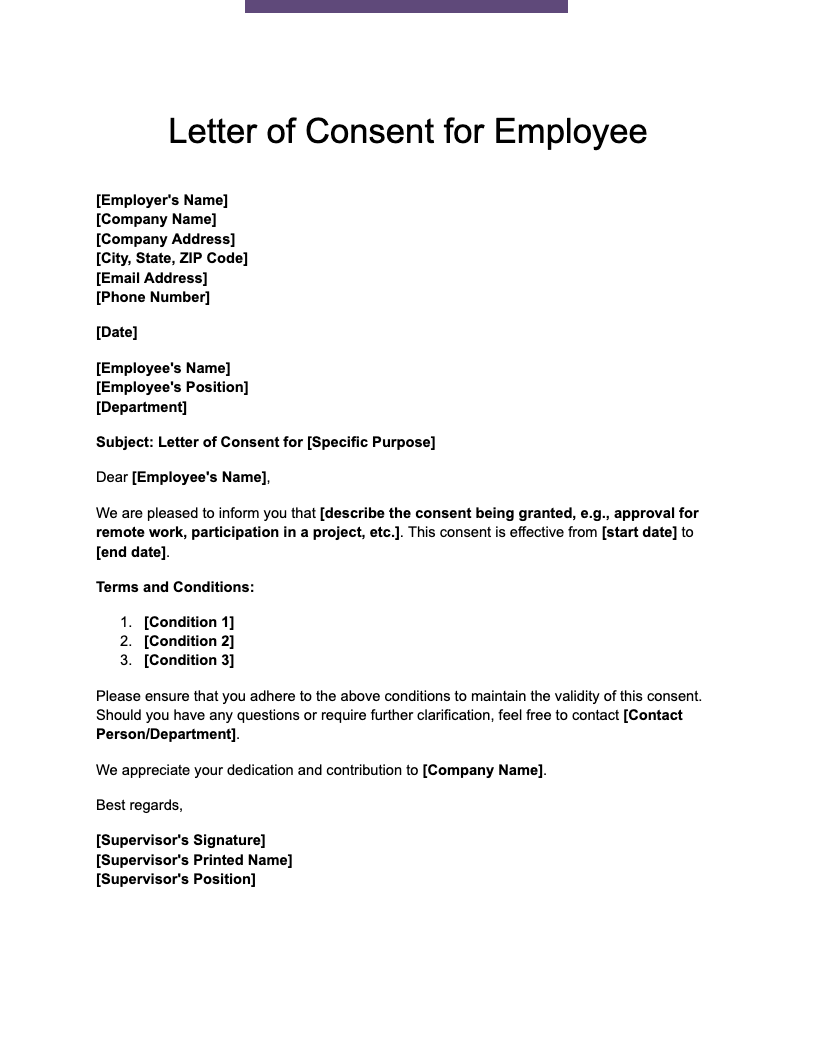 Letter of Consent for Employee