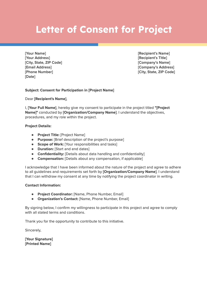 Letter of Consent for Project