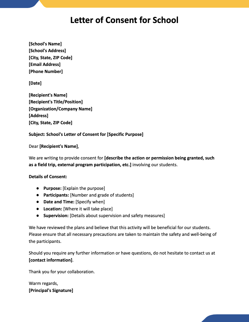 Letter of Consent for School