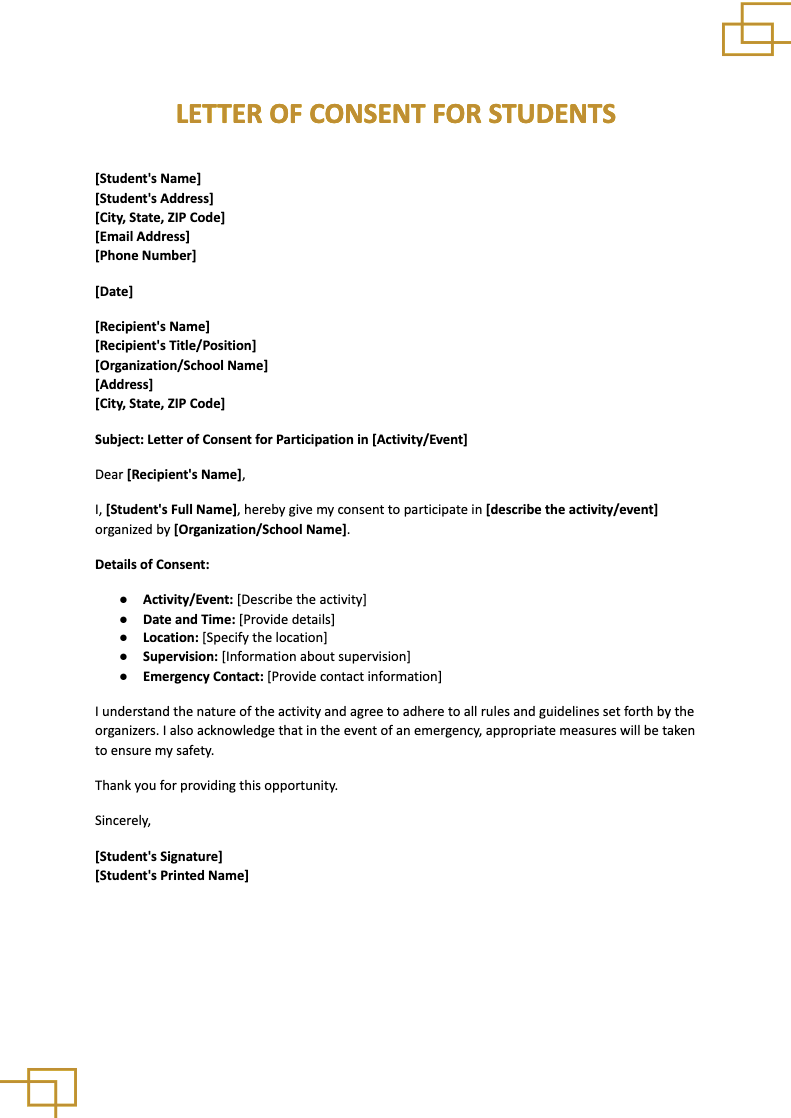 Letter of Consent for Students