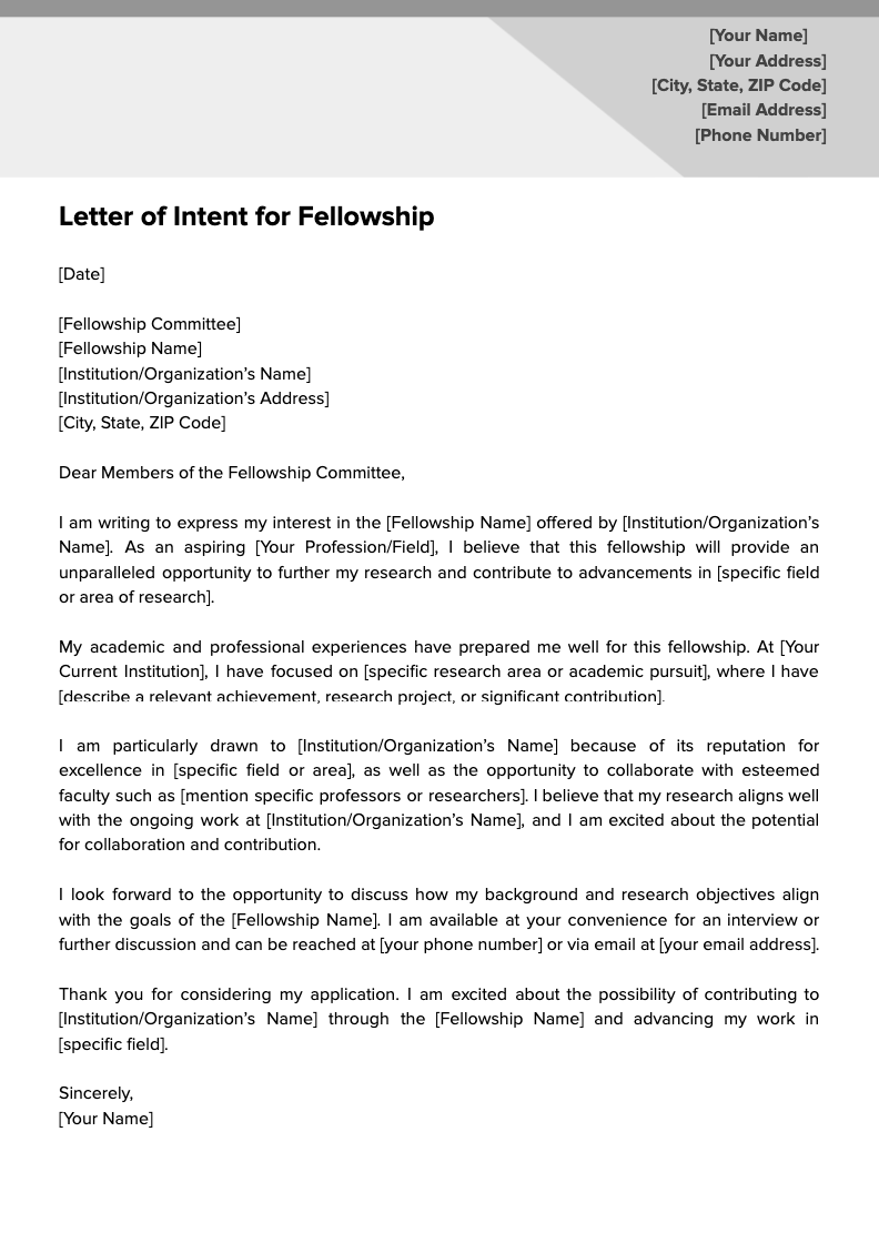 Letter of Intent for fellowship Letter of Intent for fellowship