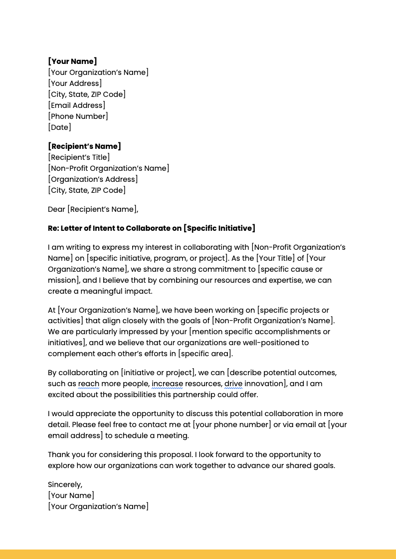 Letter of Intent for Non Profit Collaboration Letter of Intent for Non Profit Collaboration