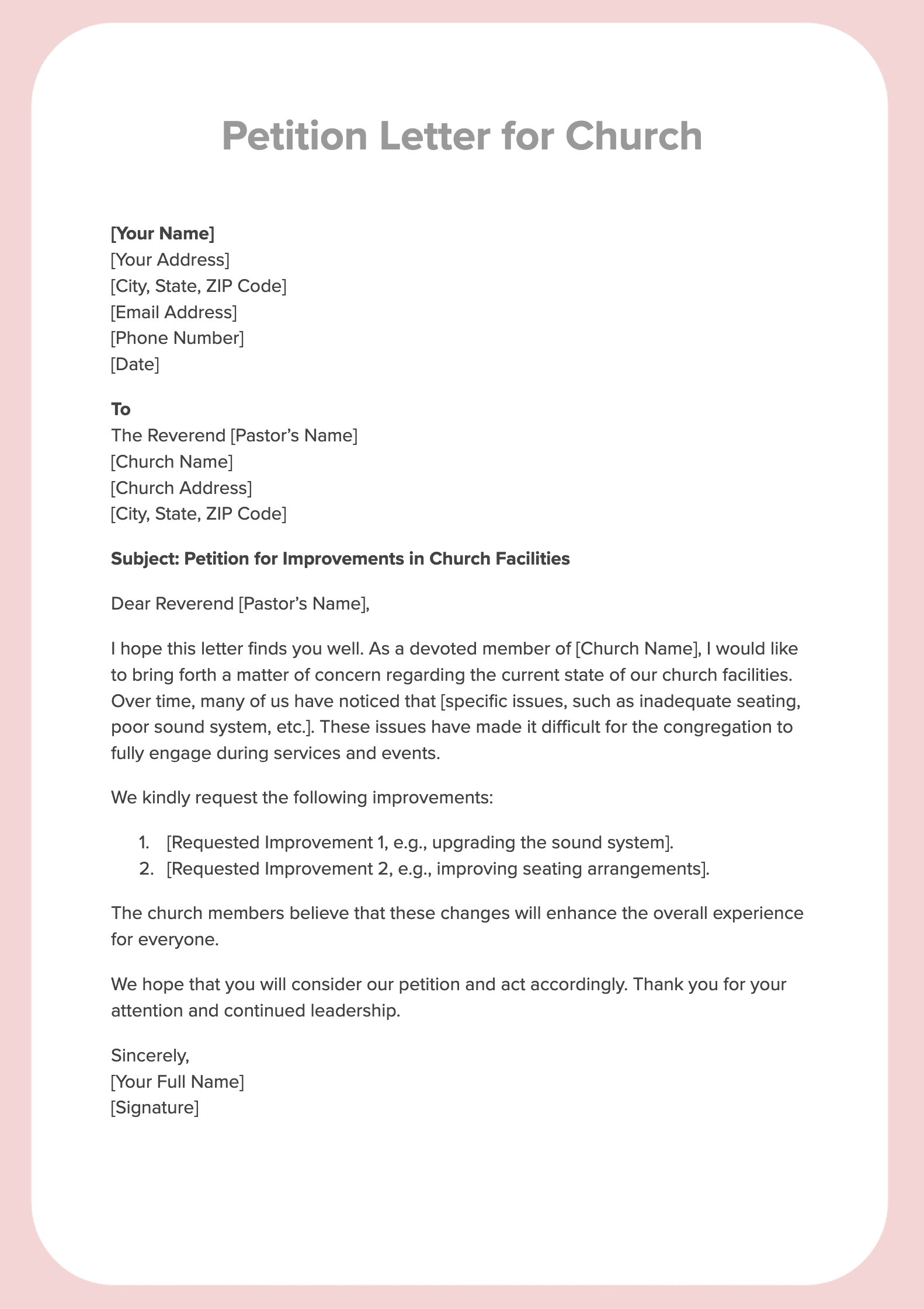 Petition Letter for Church