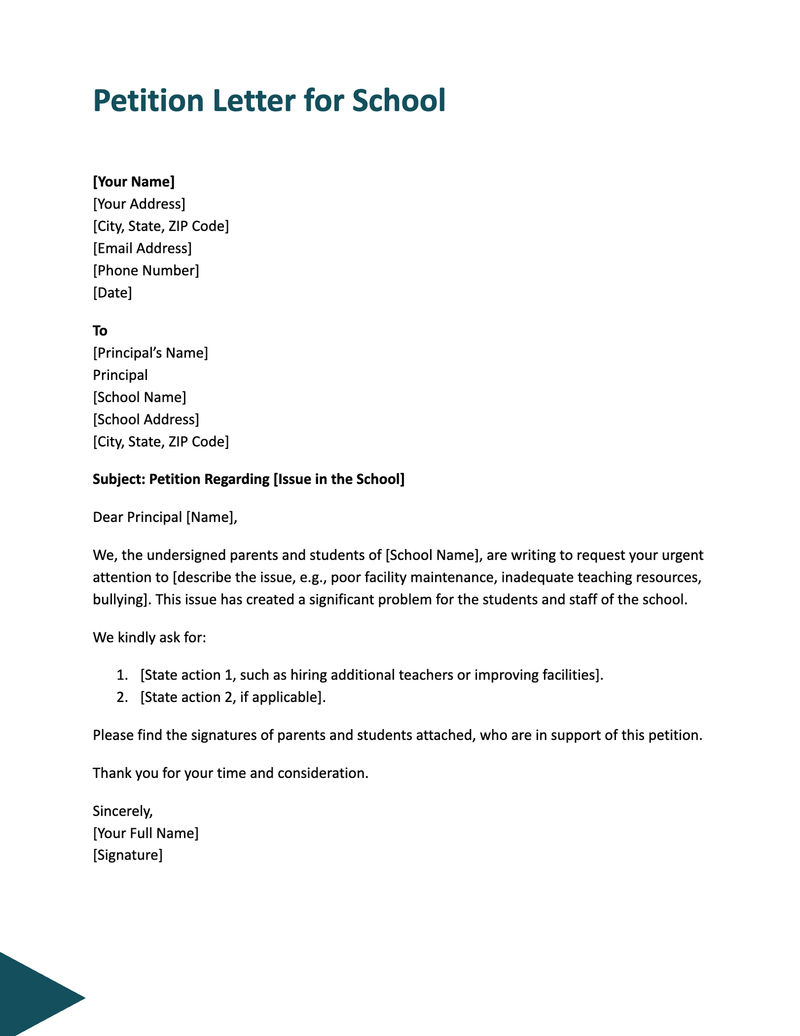 Petition Letter for School