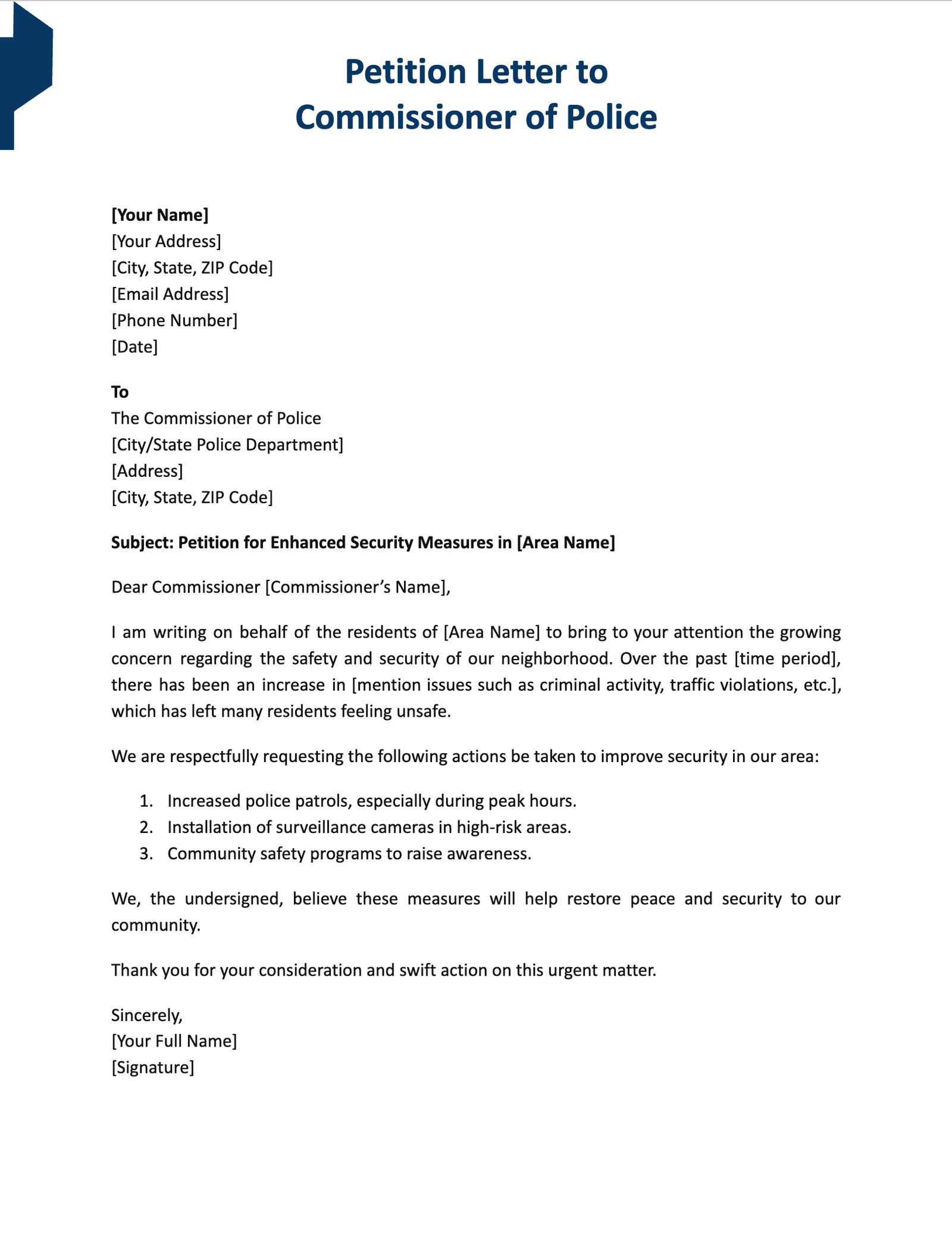 Petition Letter to Commissioner of Police