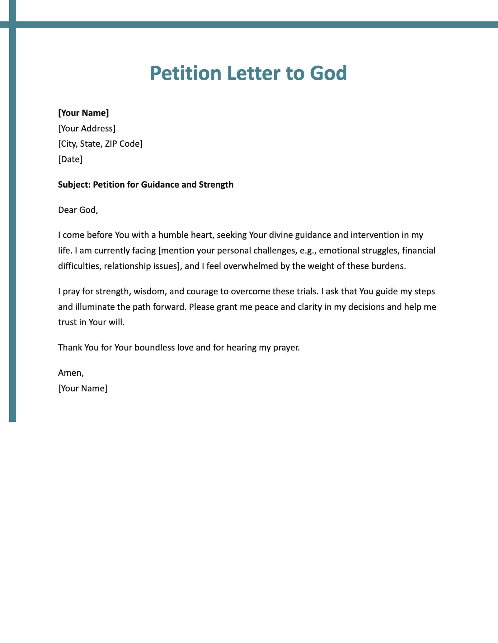Petition Letter to God