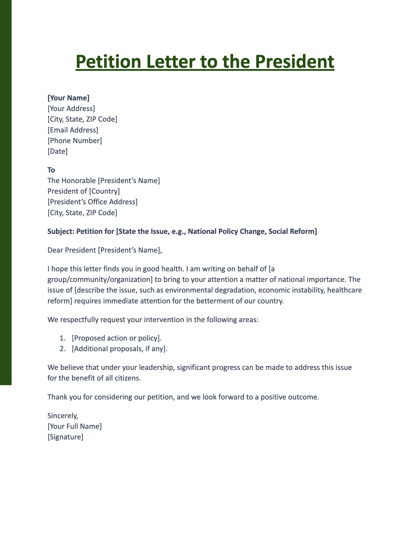Petition Letter to the President