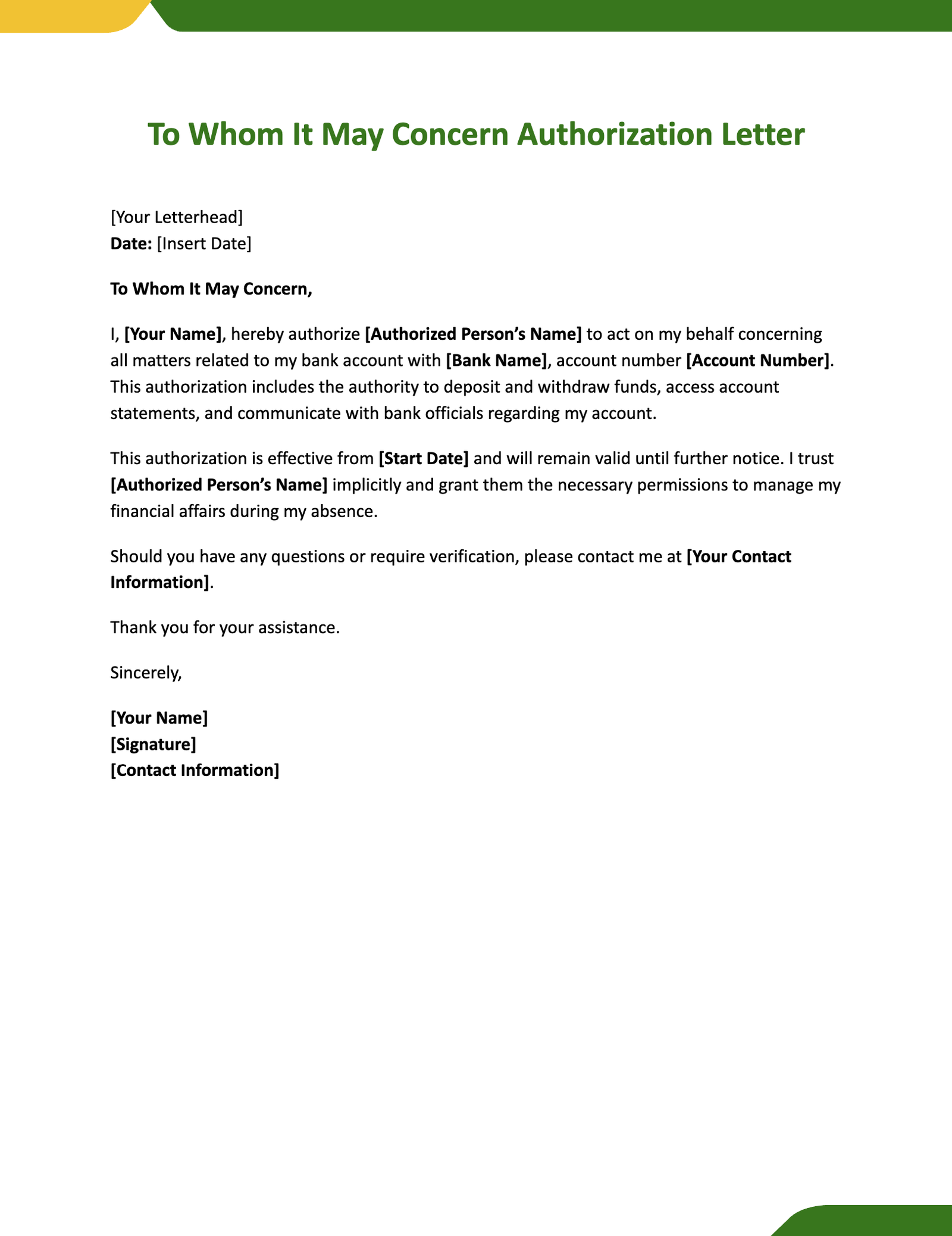 To Whom It May Concern Authorization Letter To Whom It May Concern Authorization Letter