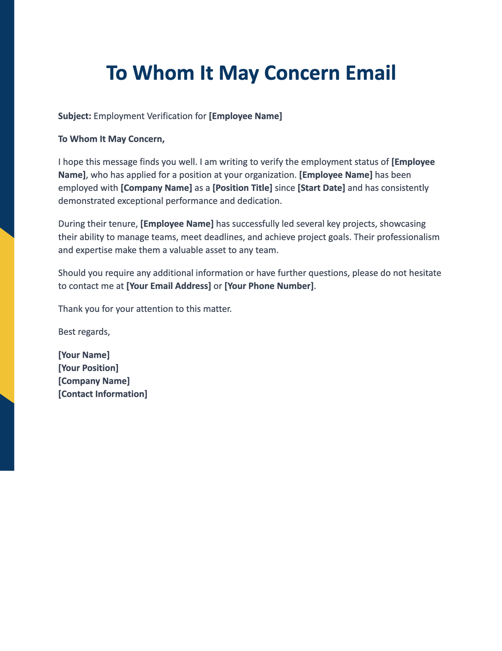 To Whom It May Concern Email To Whom It May Concern Email