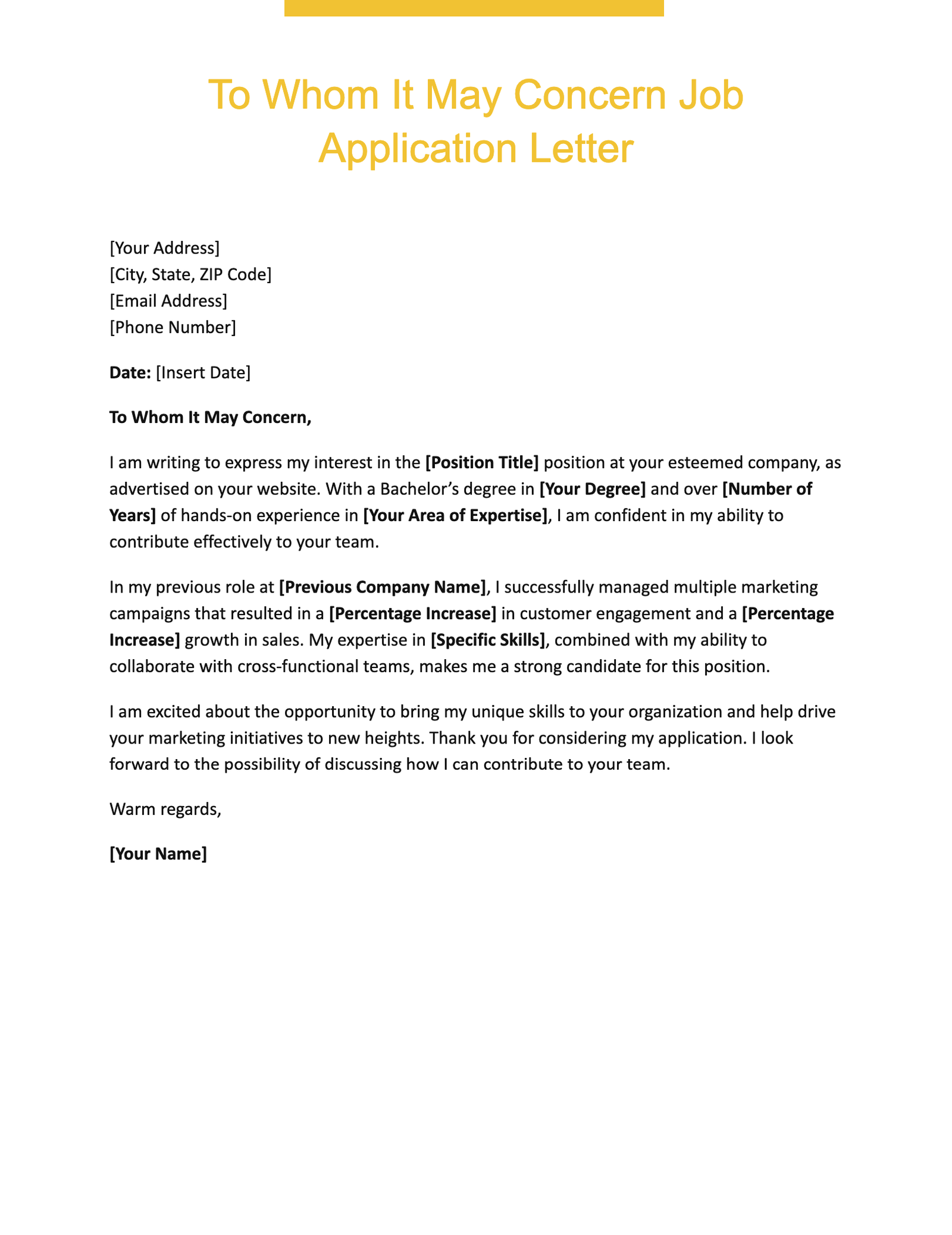 To Whom It May Concern Job Application Letter To Whom It May Concern Job Application Letter