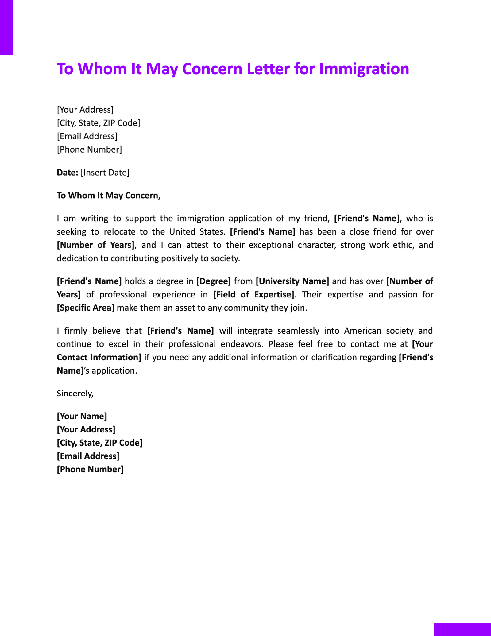 To Whom It May Concern Letter for Immigration To Whom It May Concern Letter for Immigration