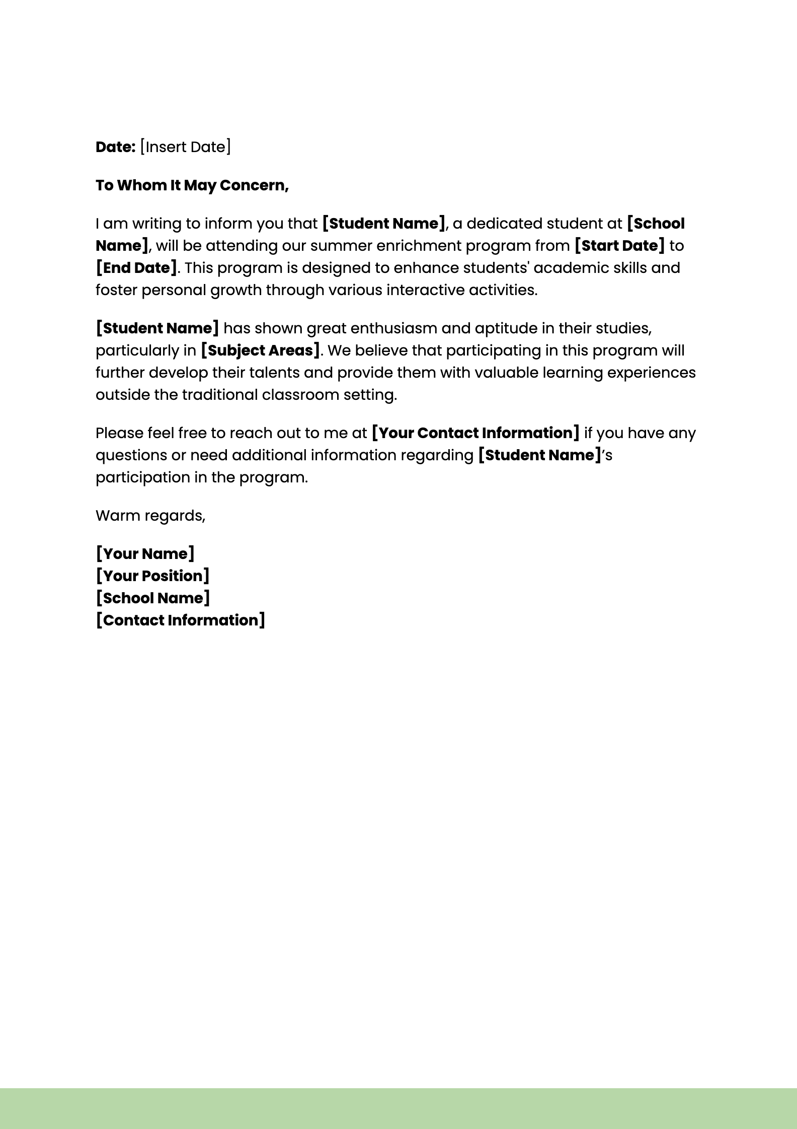 To Whom It May Concern Letter for School To Whom It May Concern Letter for School