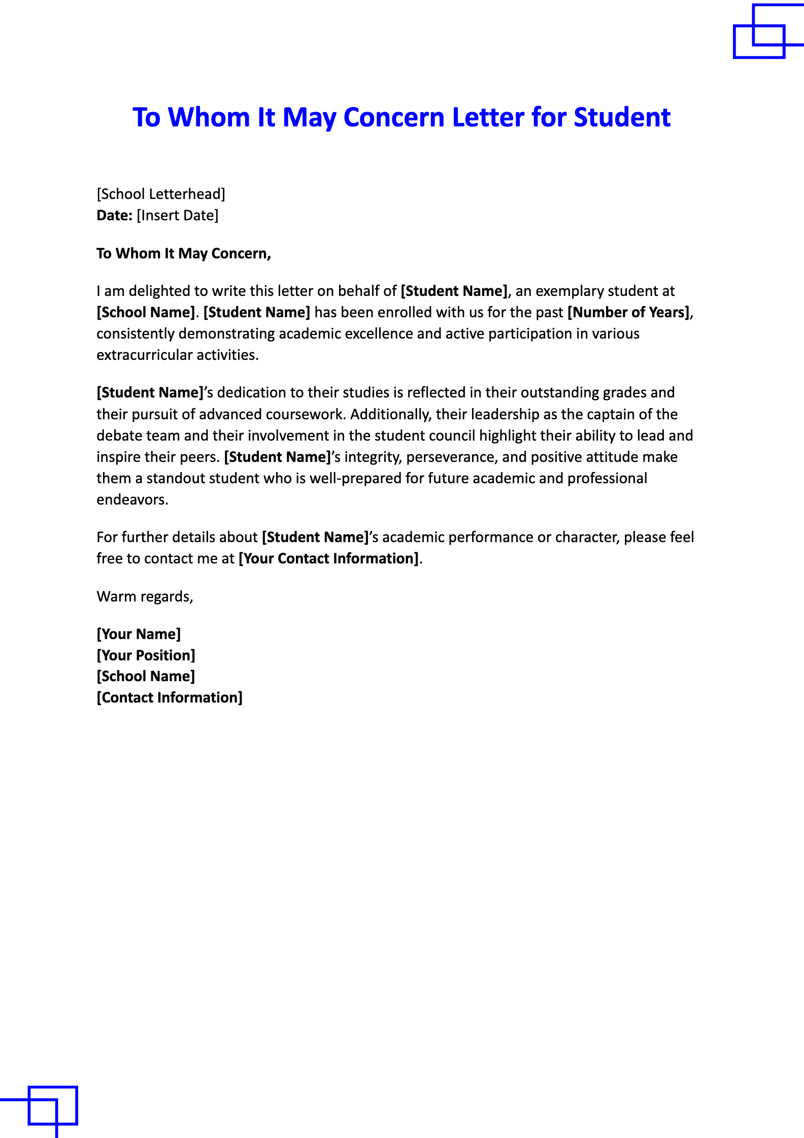To Whom It May Concern Letter for Student To Whom It May Concern Letter for Student