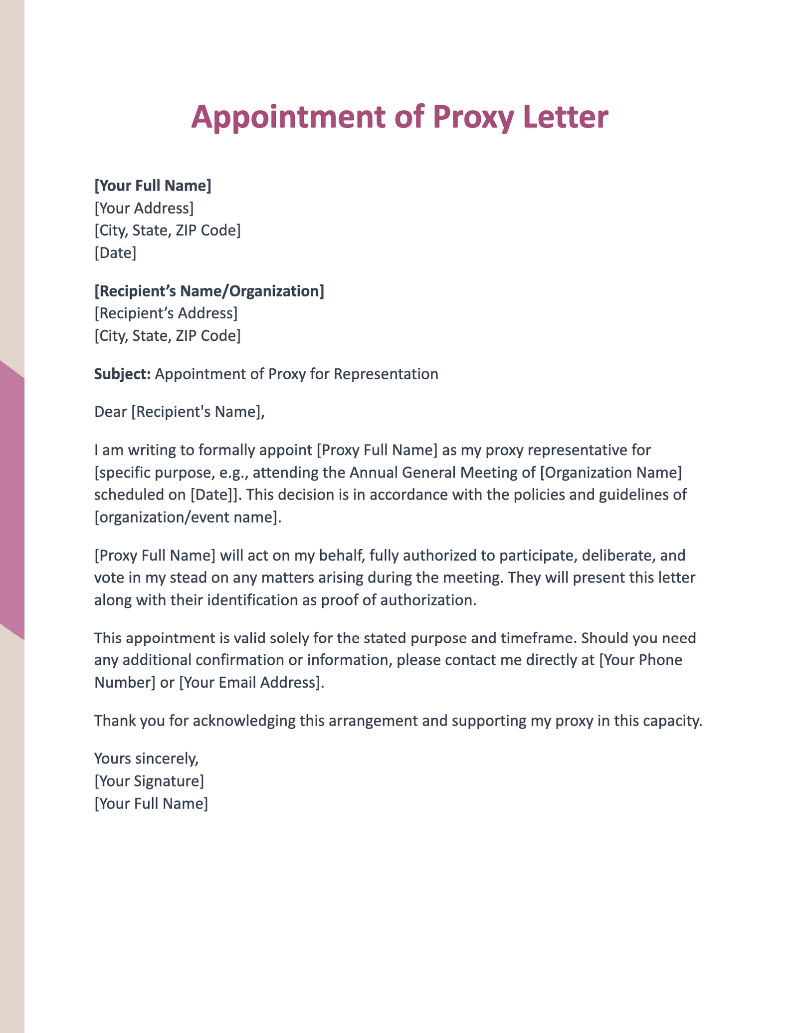 Appointment of Proxy Letter