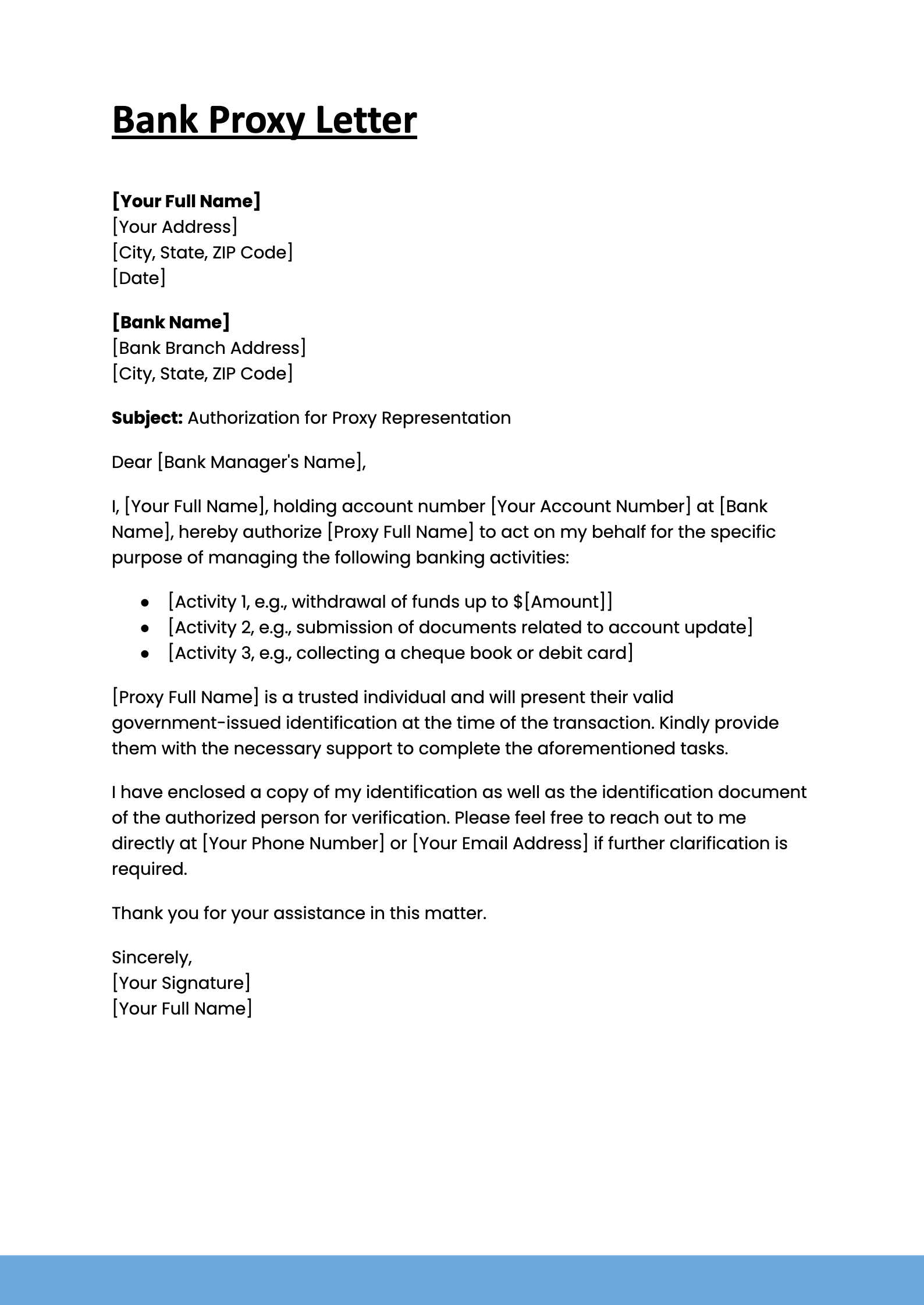 Bank Proxy Letter