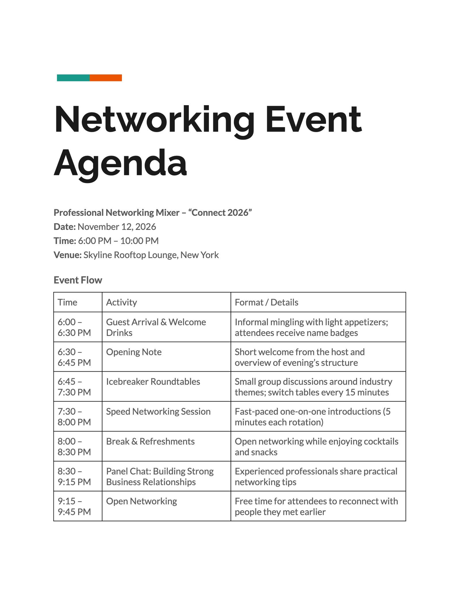 Networking Event Agenda Networking Event Agenda