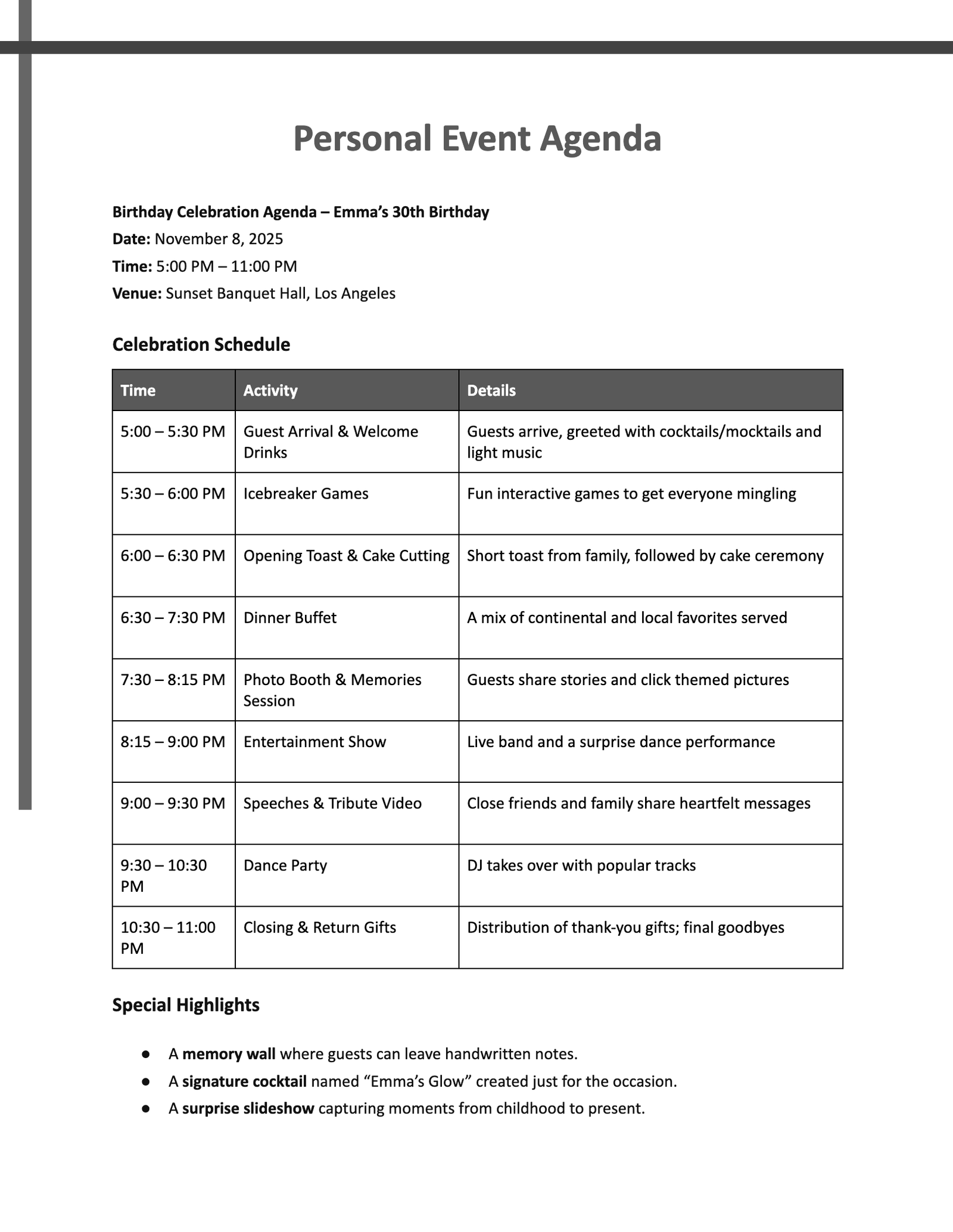 Personal Event Agenda Personal Event Agenda