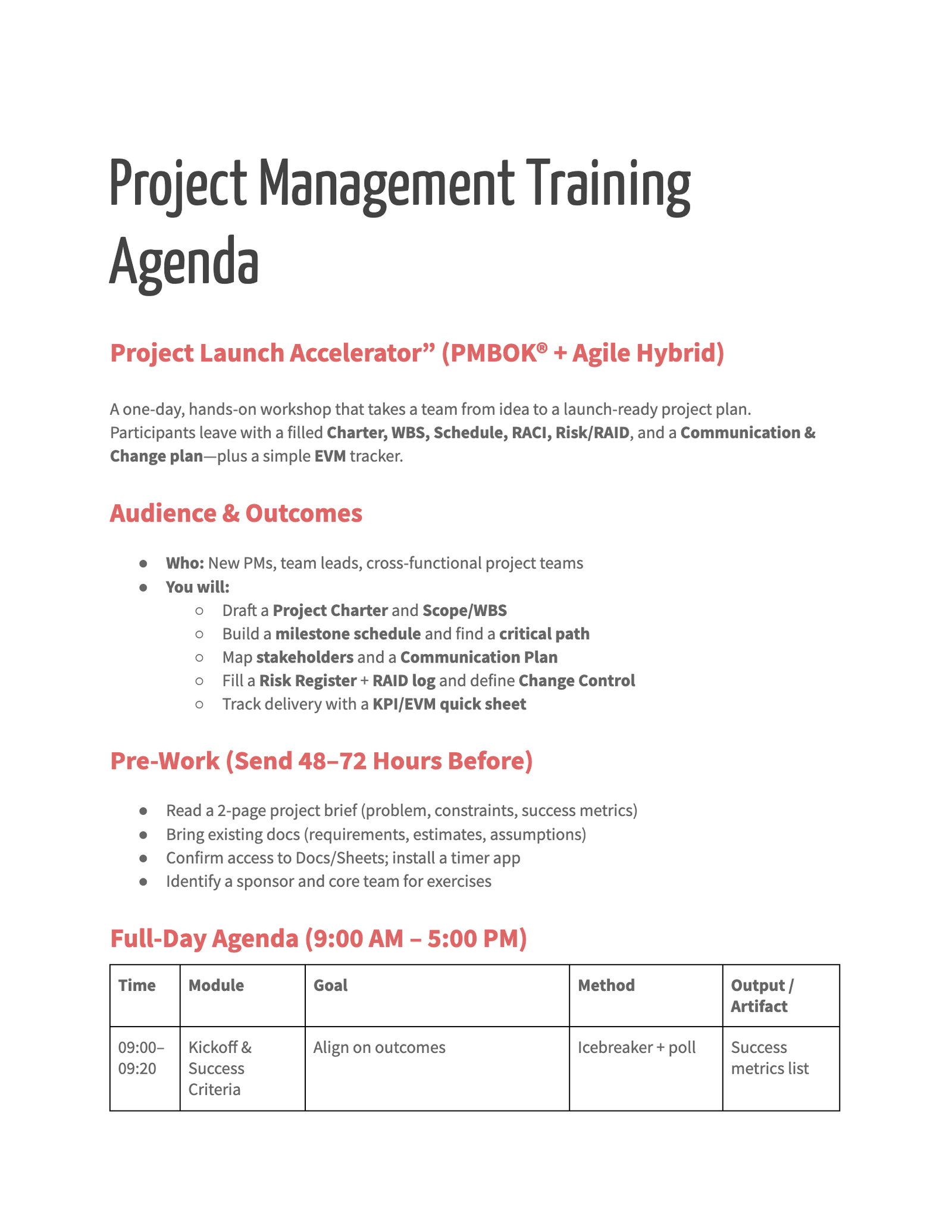 Project Training Agenda Project Training Agenda