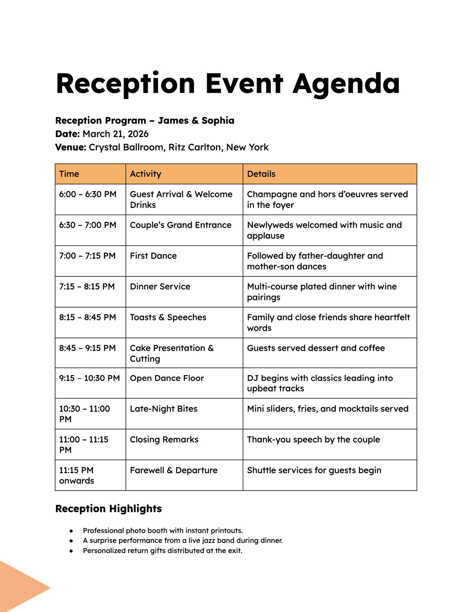 Reception Event Agenda Reception Event Agenda