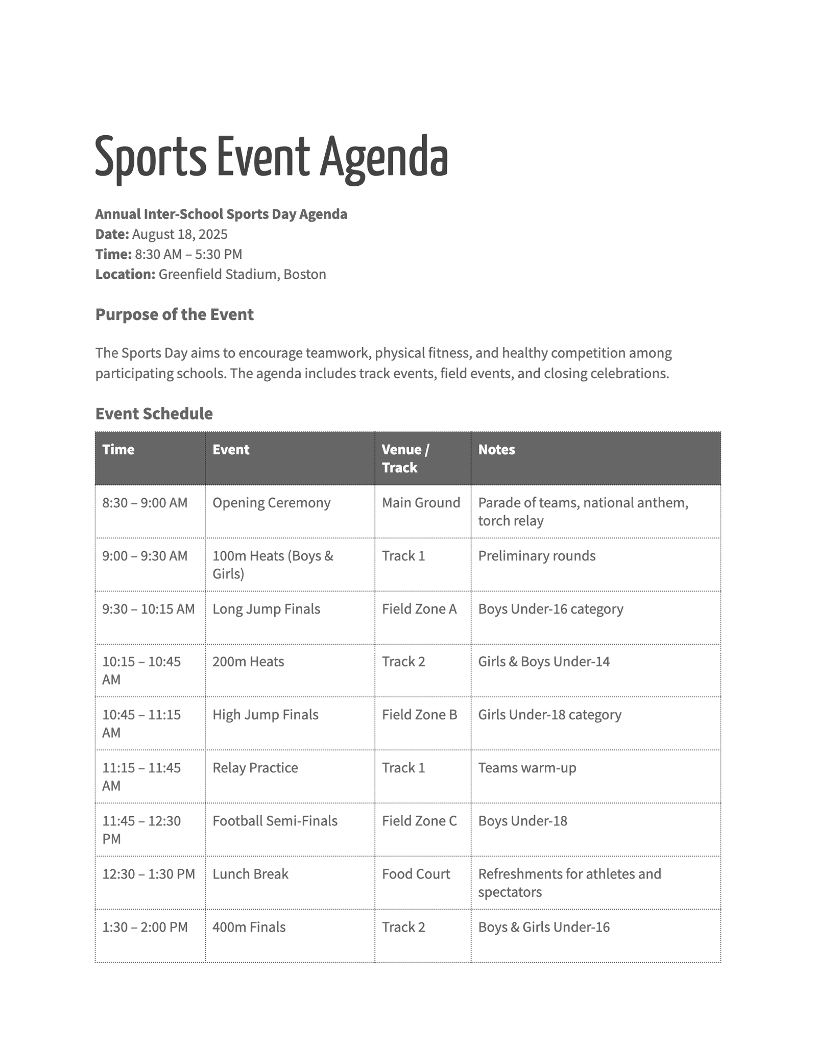 Sports Event Agenda Sports Event Agenda