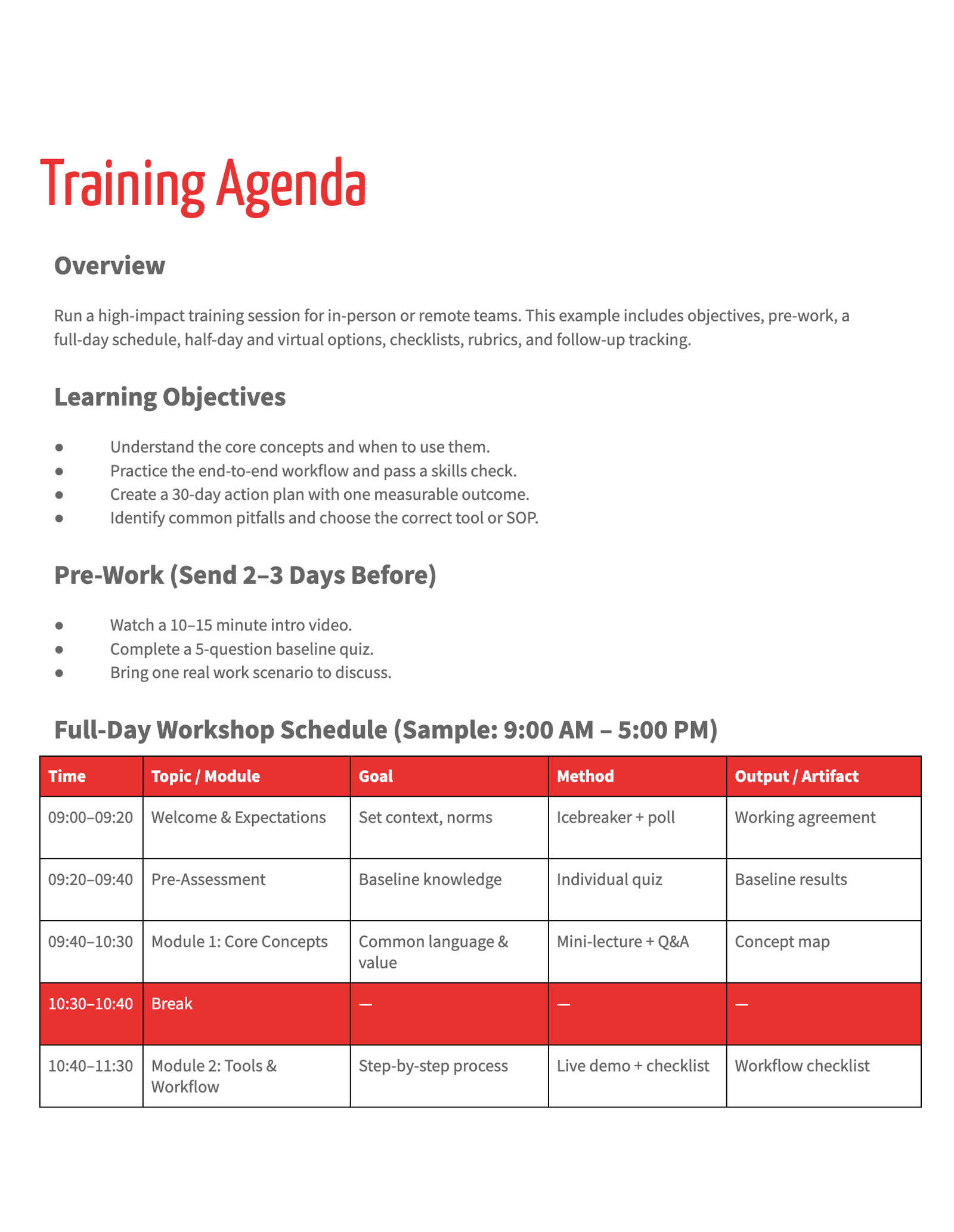 Training Agenda Training Agenda