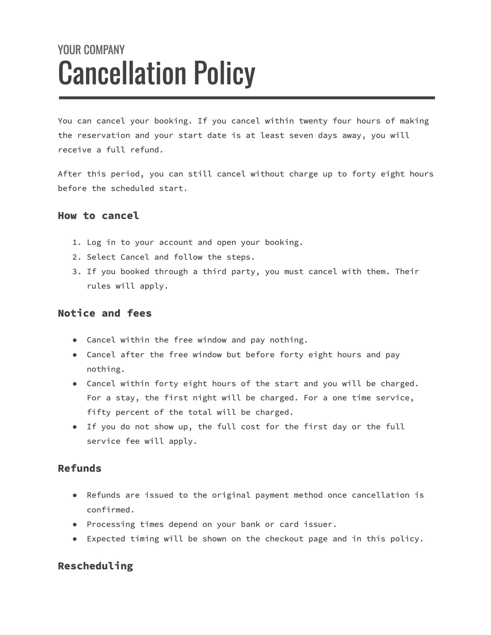 Cancellation Policy Example