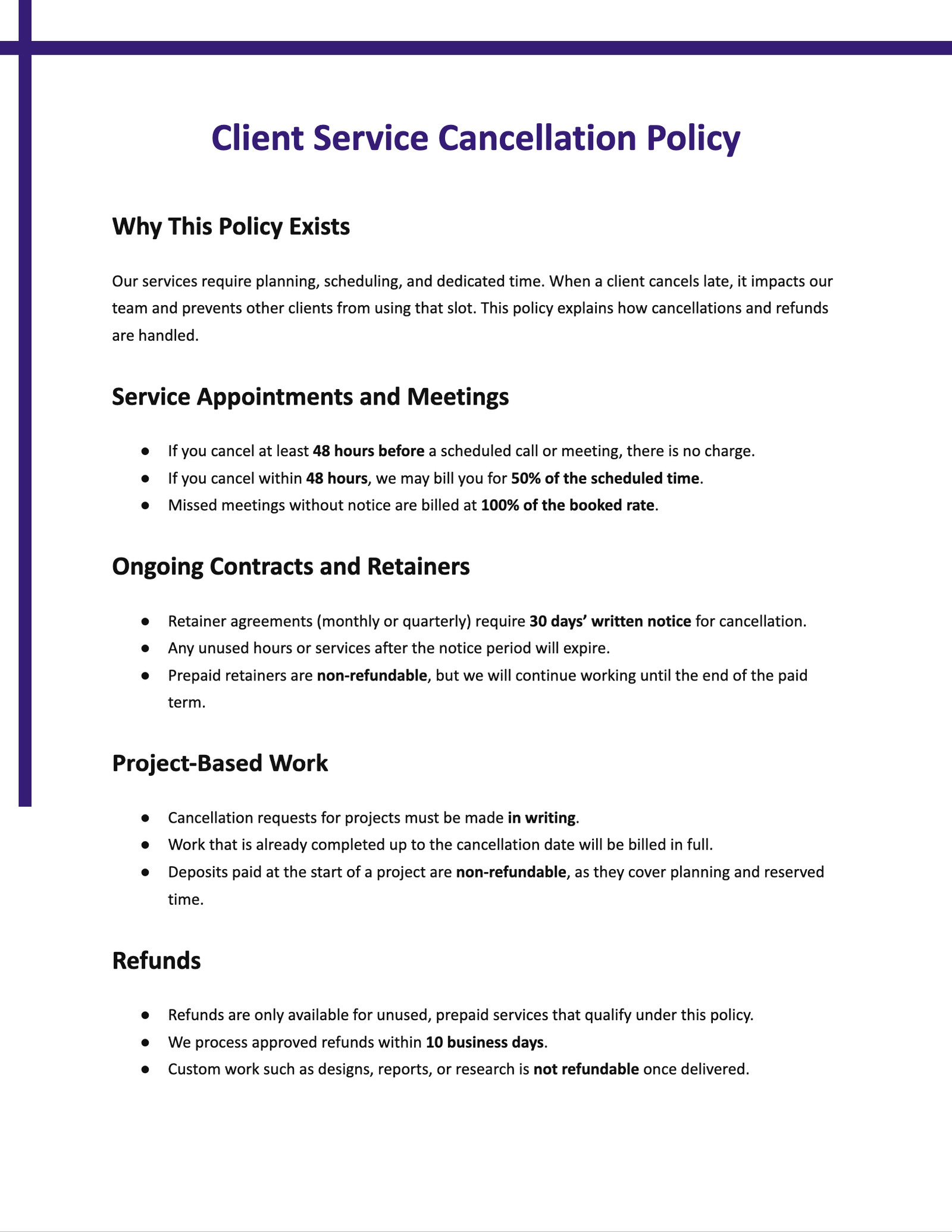 Client Service Cancellation Policy