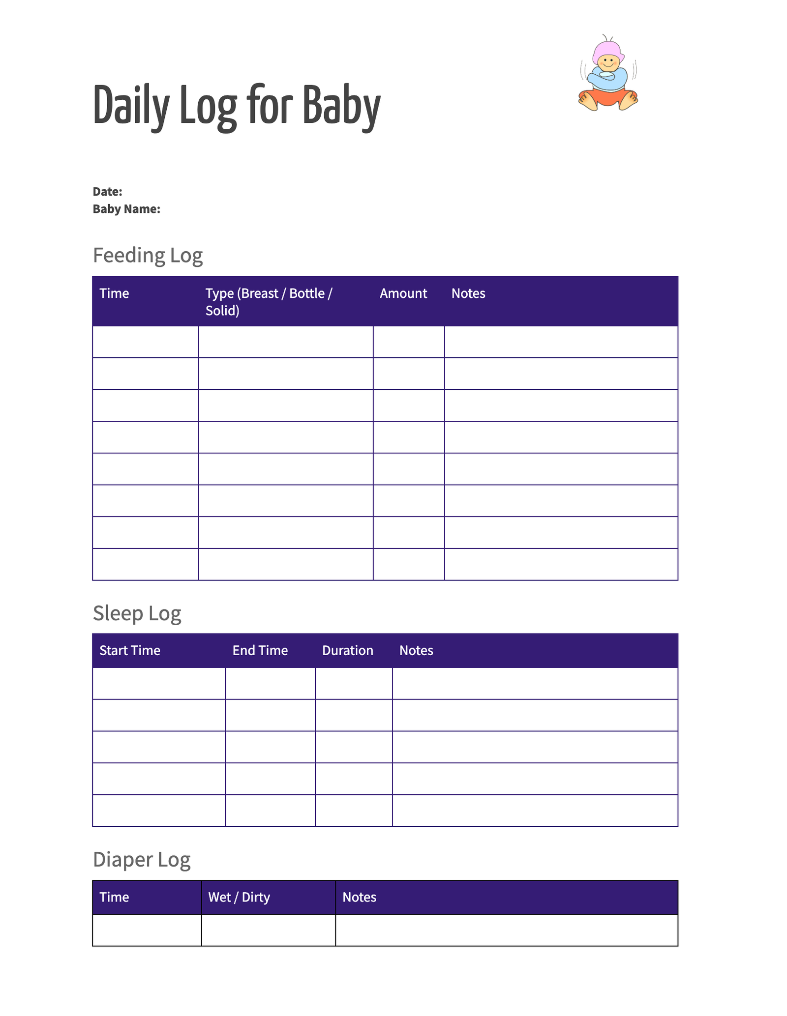 Daily Log for Baby
