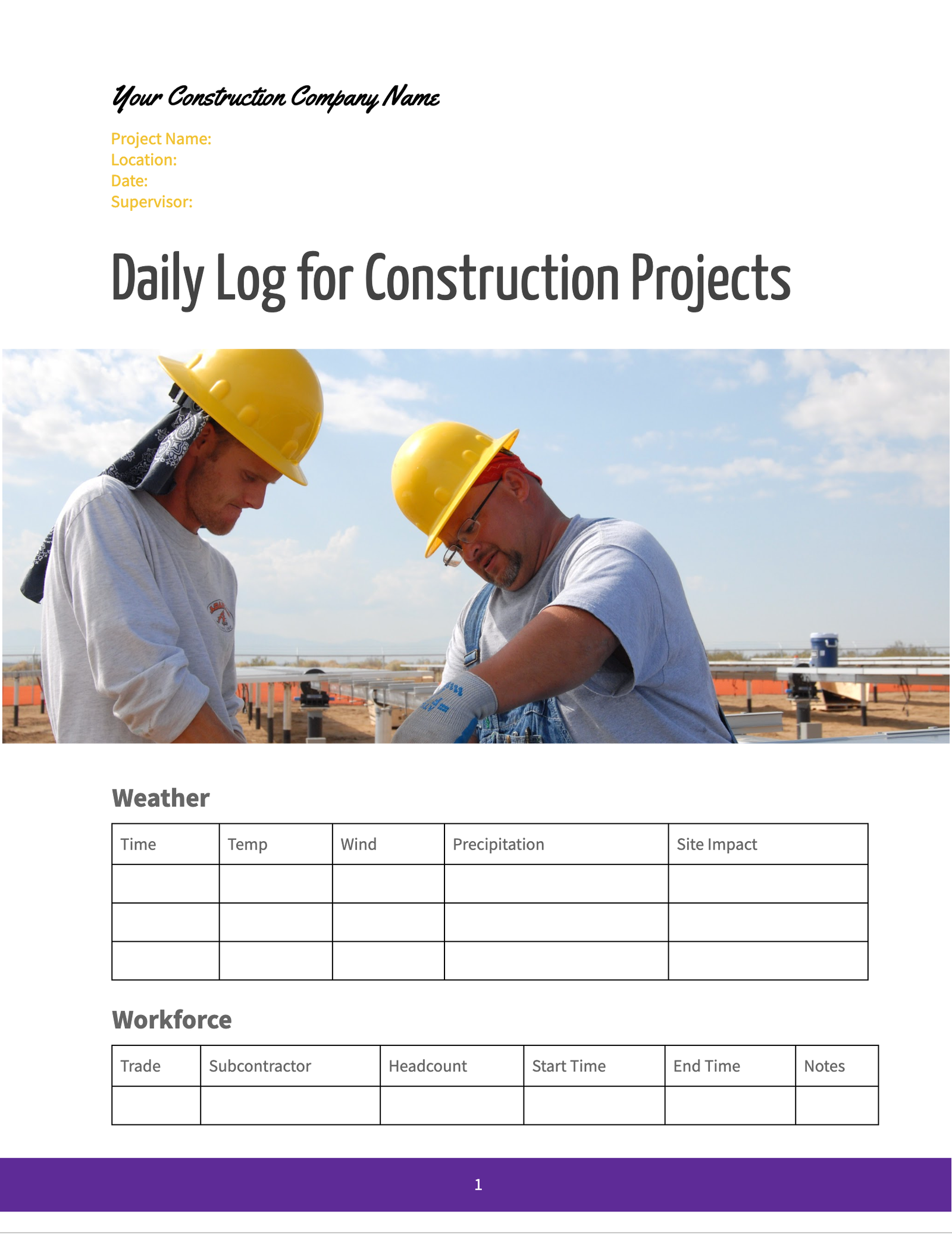 Daily Log for Construction Projects