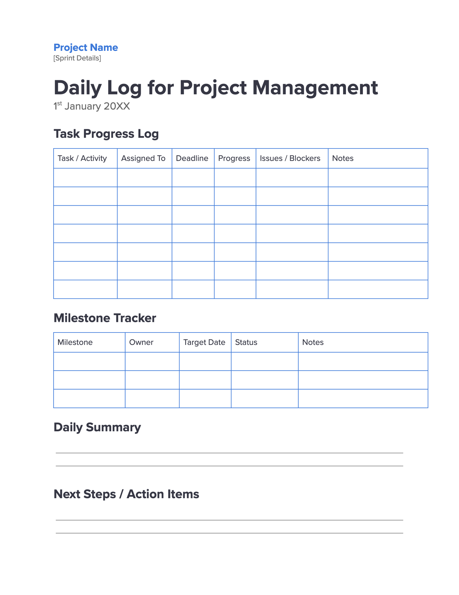 Daily Log for Project Management