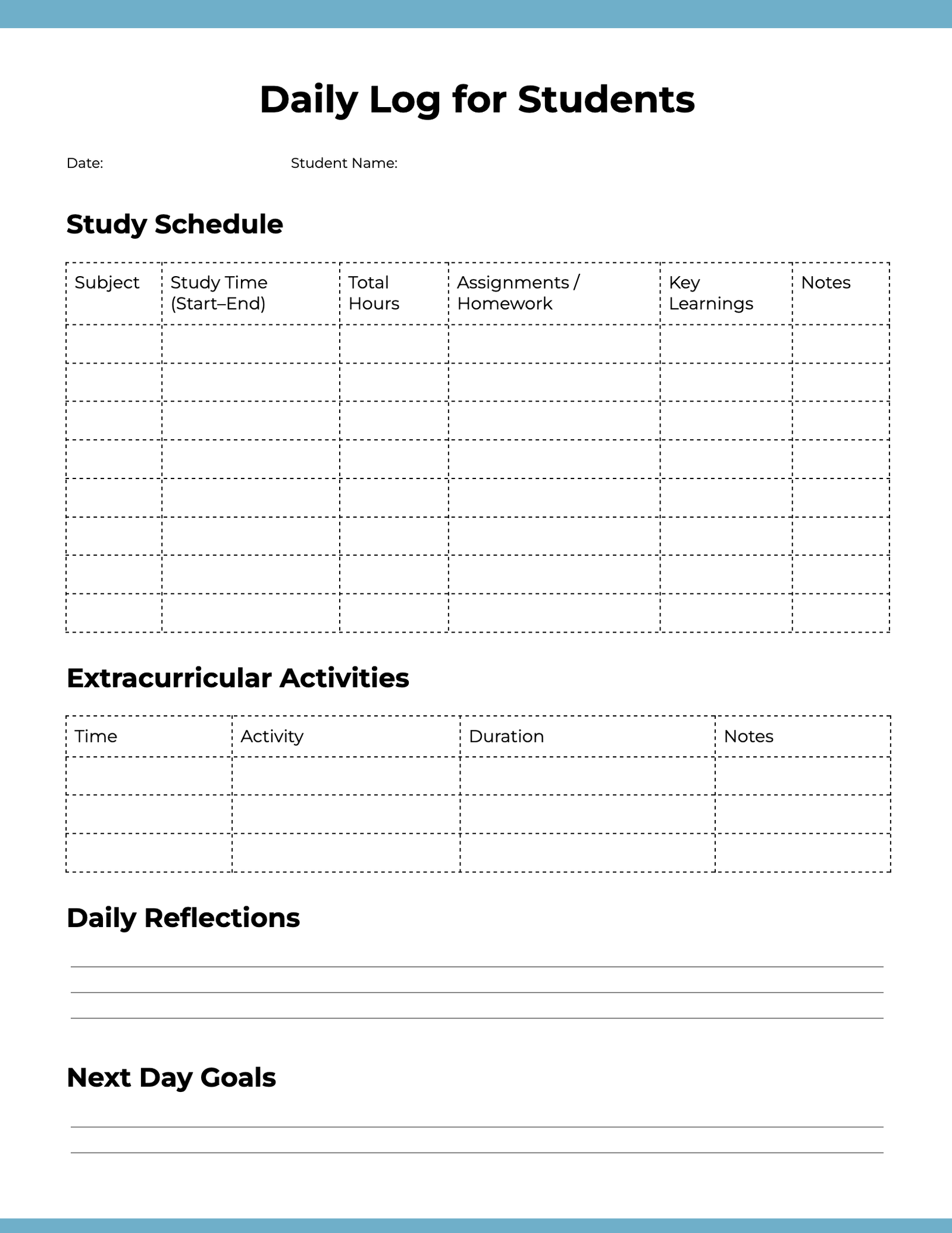 Daily Log for Students
