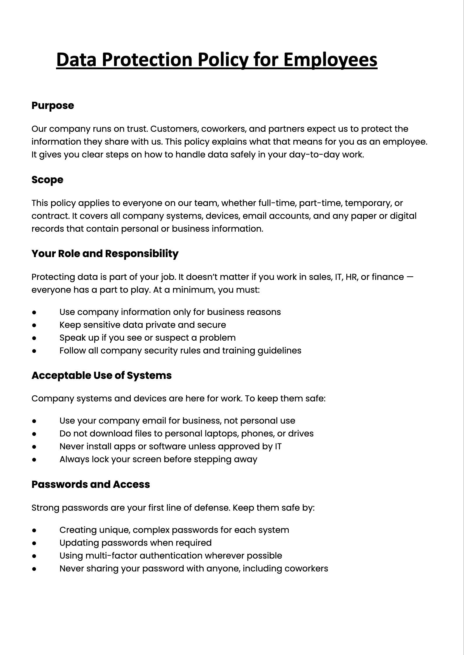 Data Protection Policy for Employees