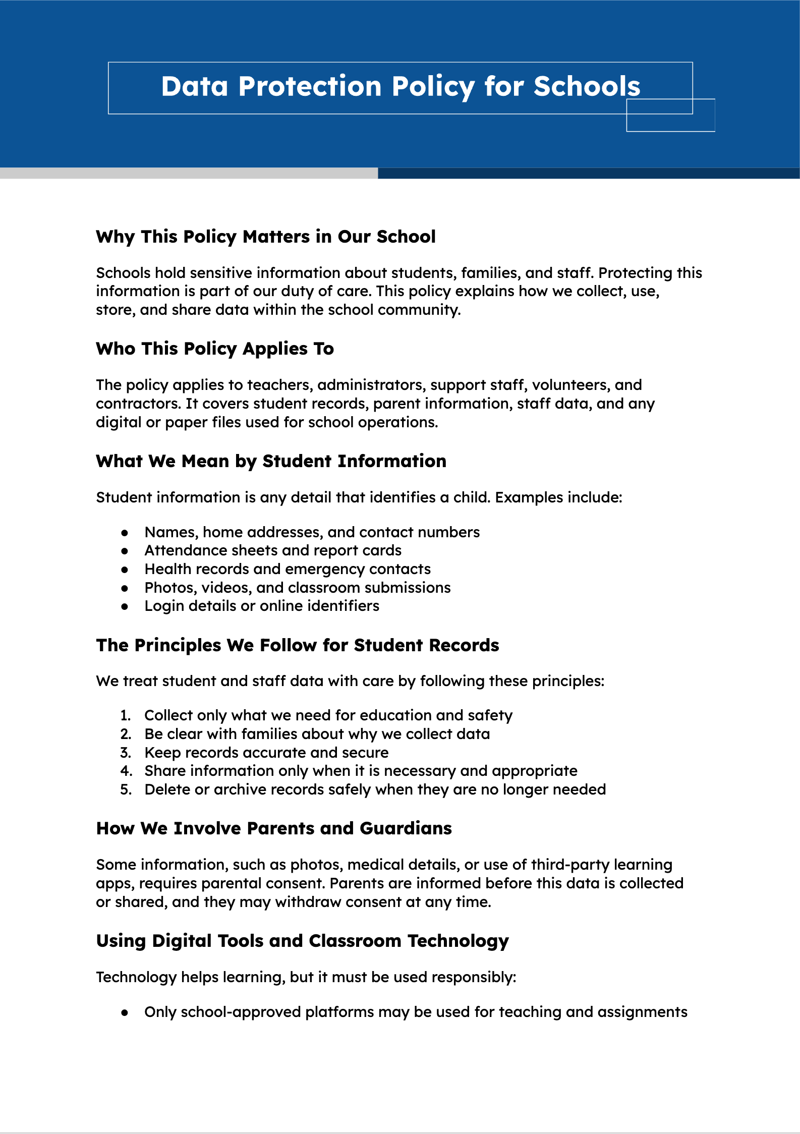 Data Protection Policy for Schools