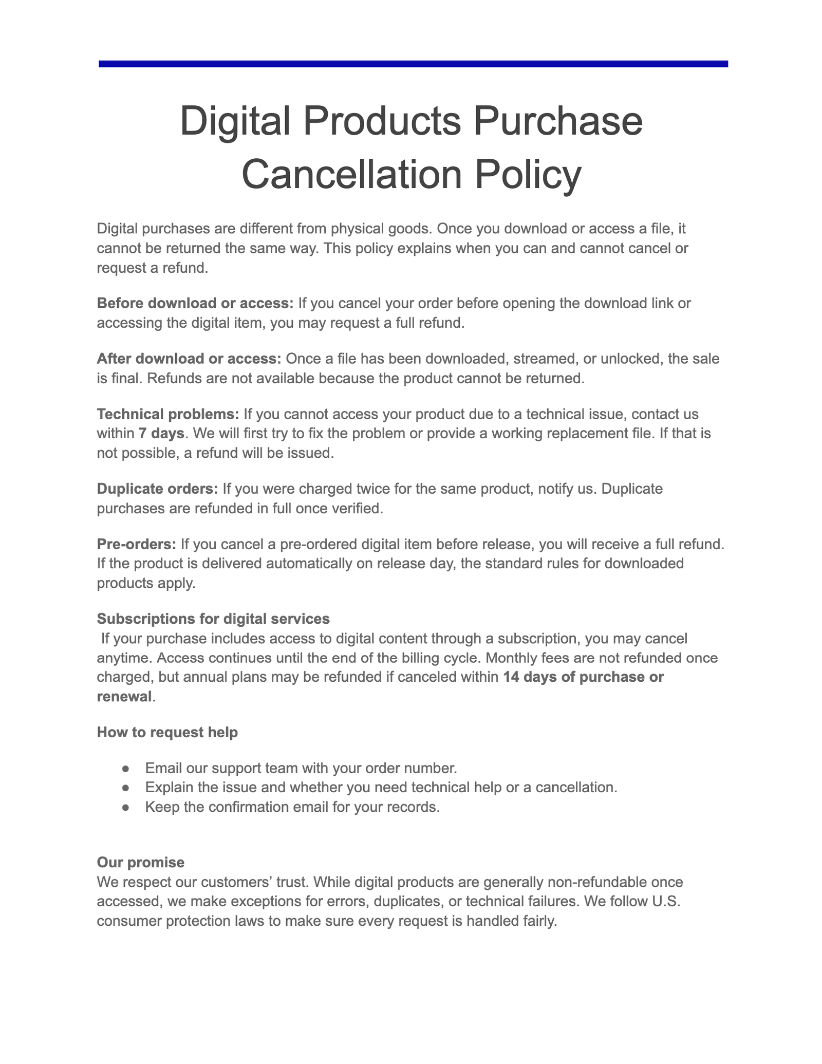 Digital Products Purchase Cancellation Policy