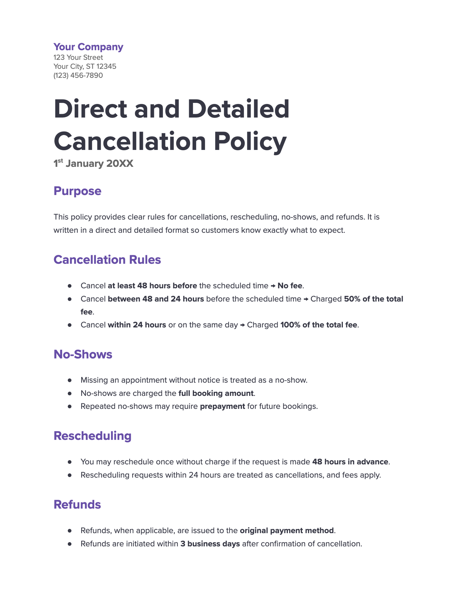 Direct and Detailed Cancellation Policy