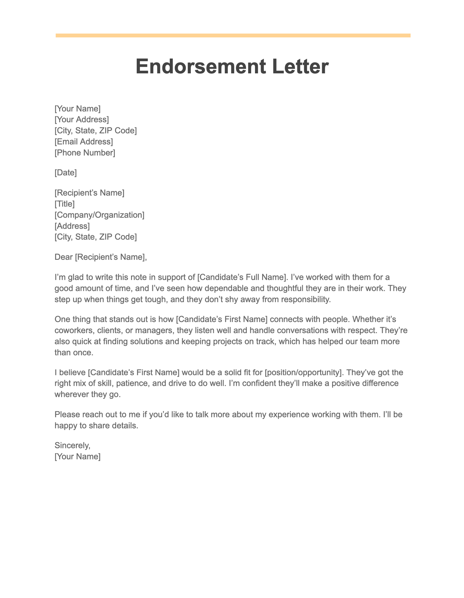 Endorsement Letter