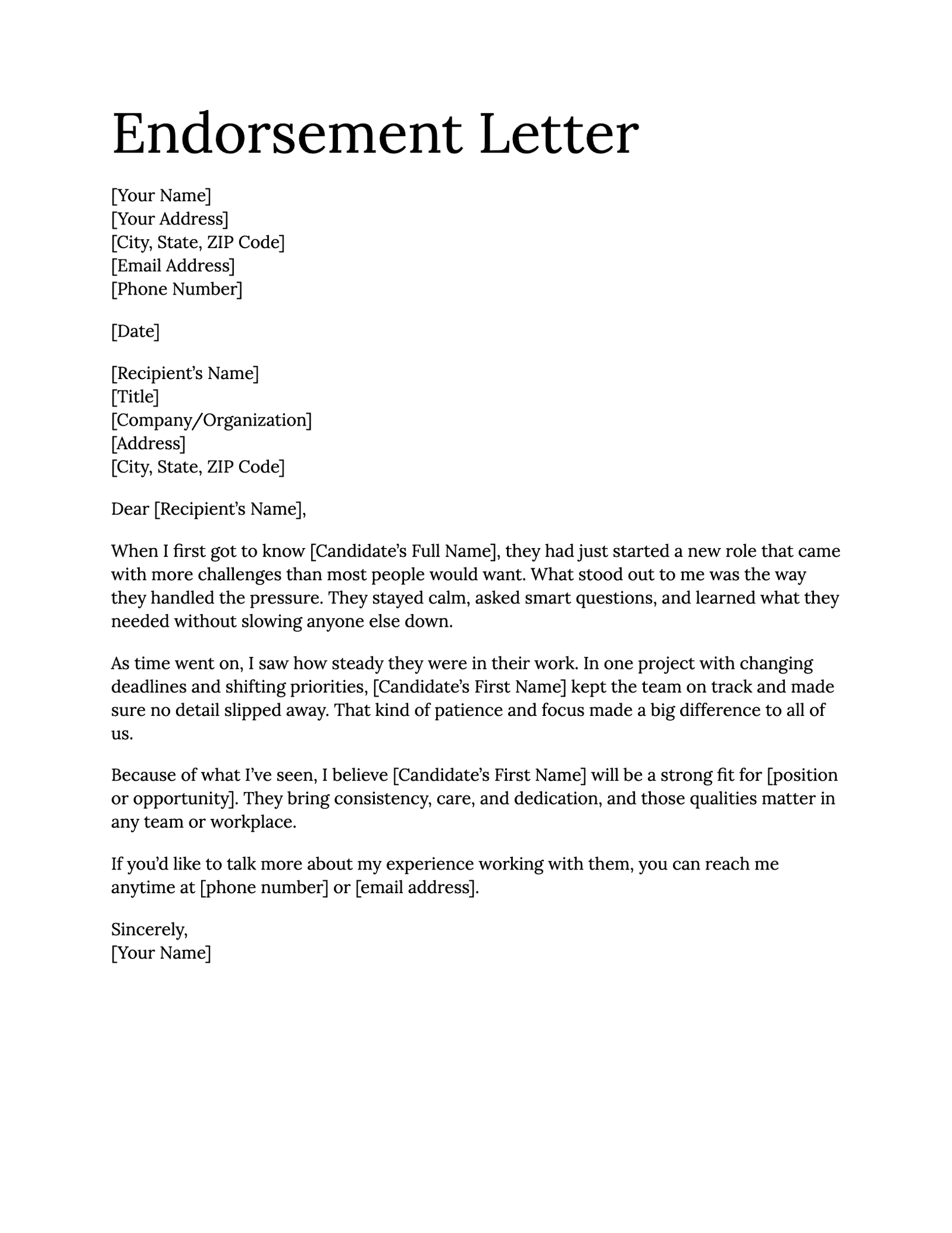 Endorsement Letter