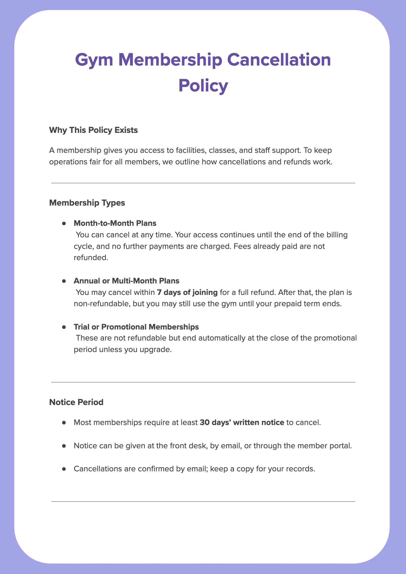 Gym Membership Cancellation Policy