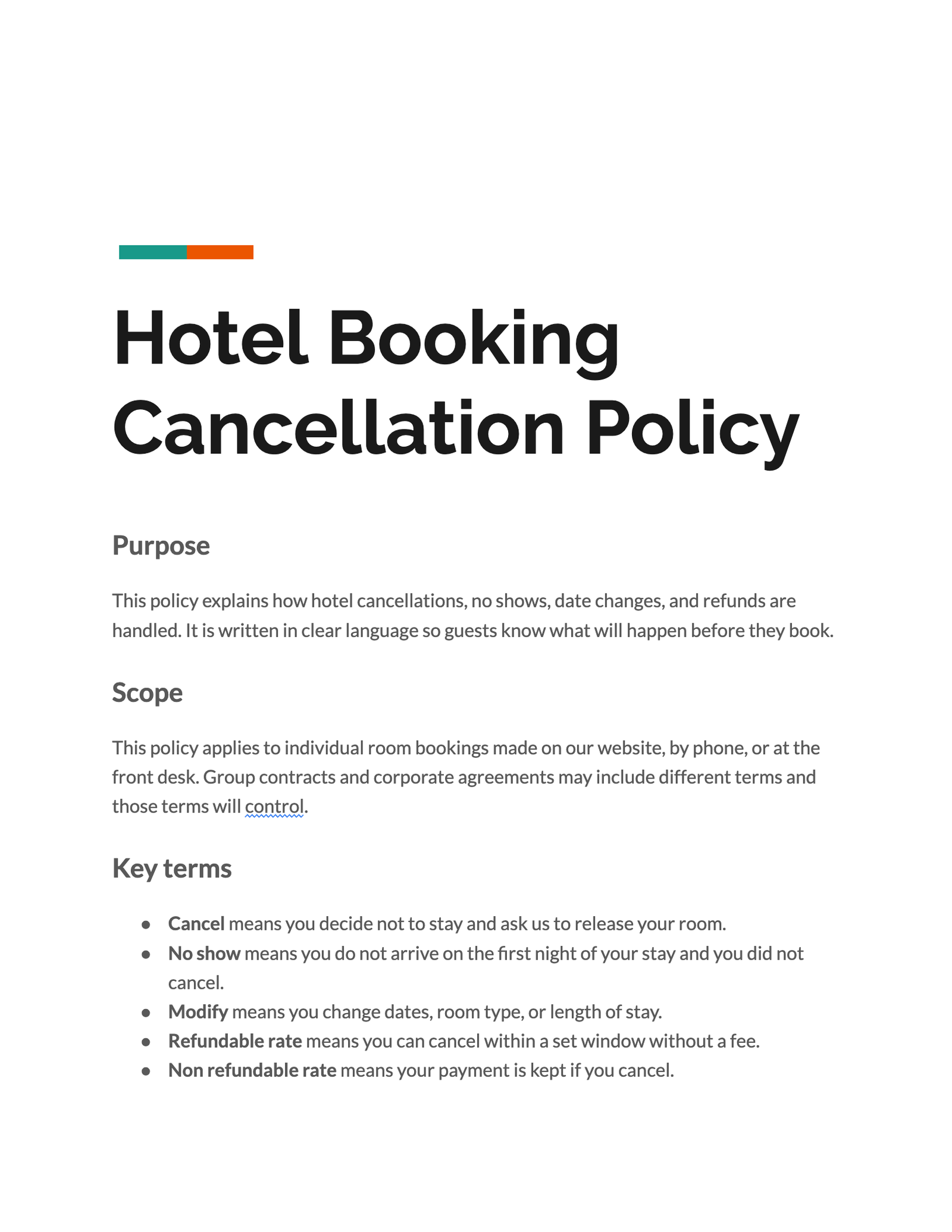 Hotel Booking Cancellation Policy