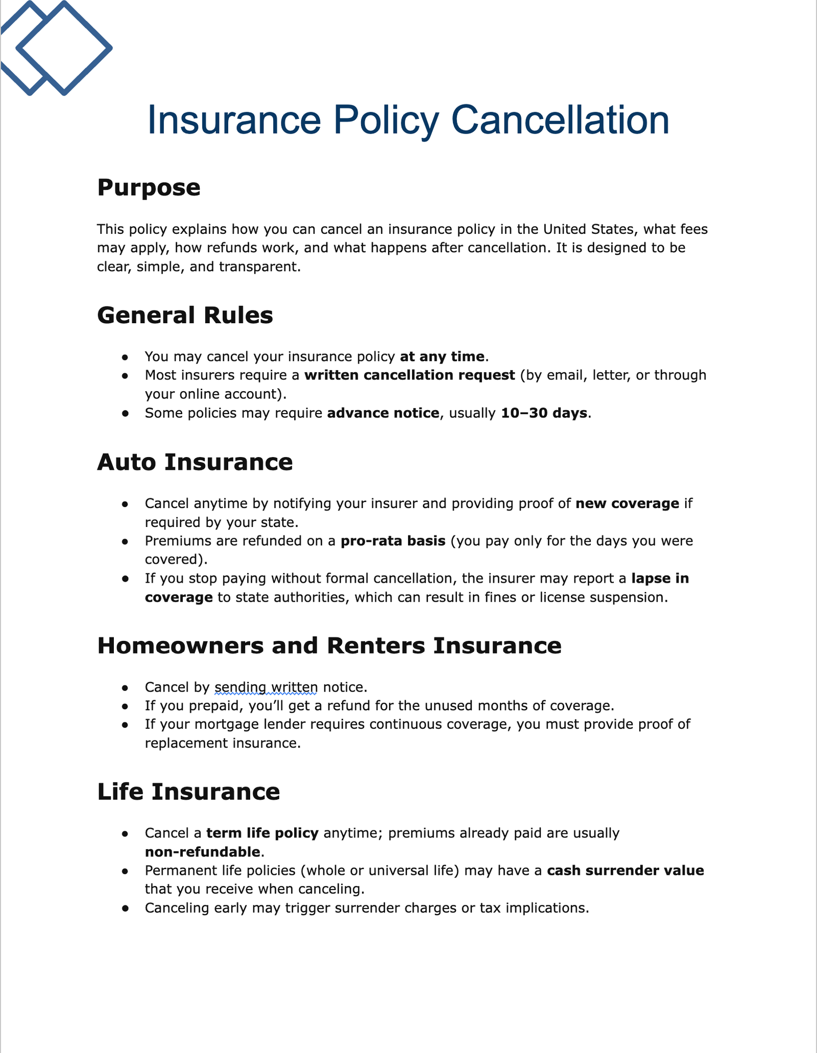 Insurance Cancellation Policy